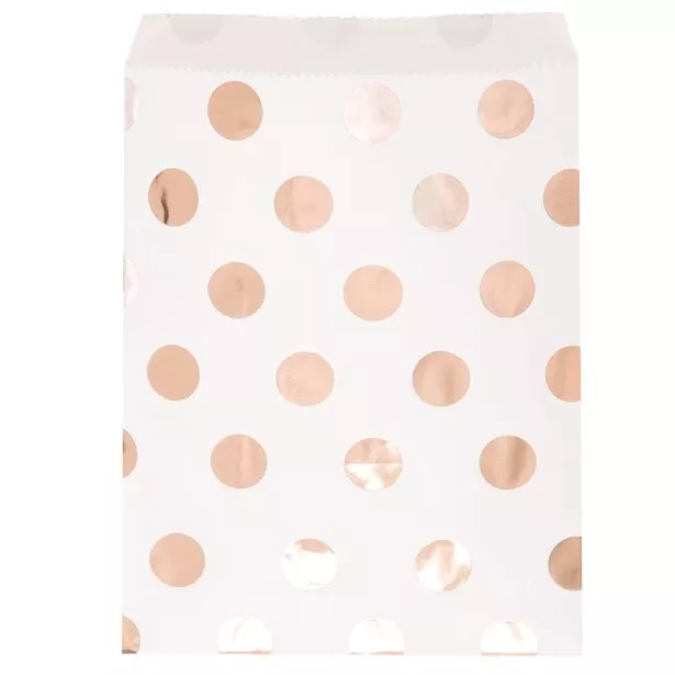 8 sacchetti di carta pois oro rosa