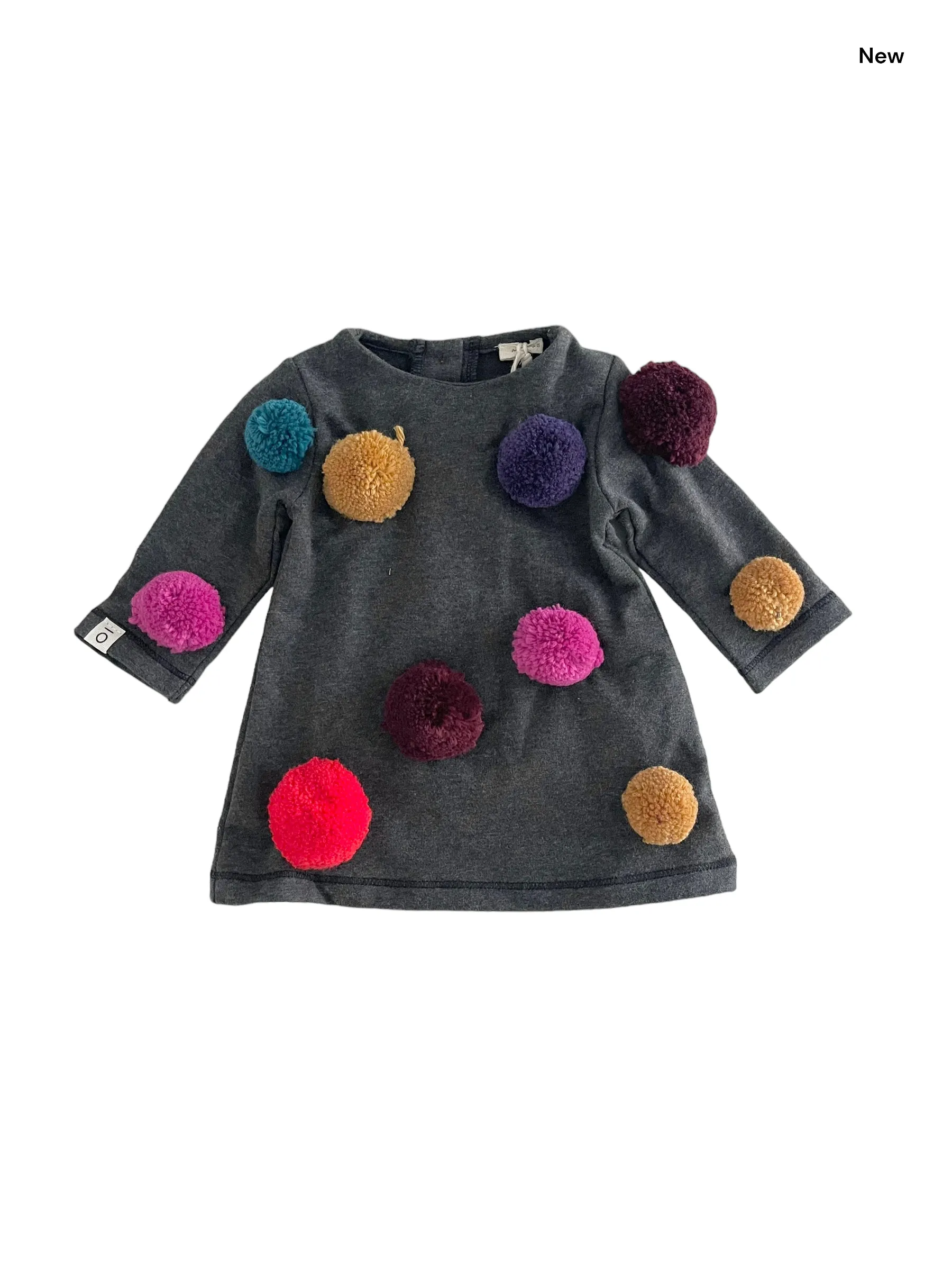 Abito in felpa grigio con pon pon multicolor per neonata