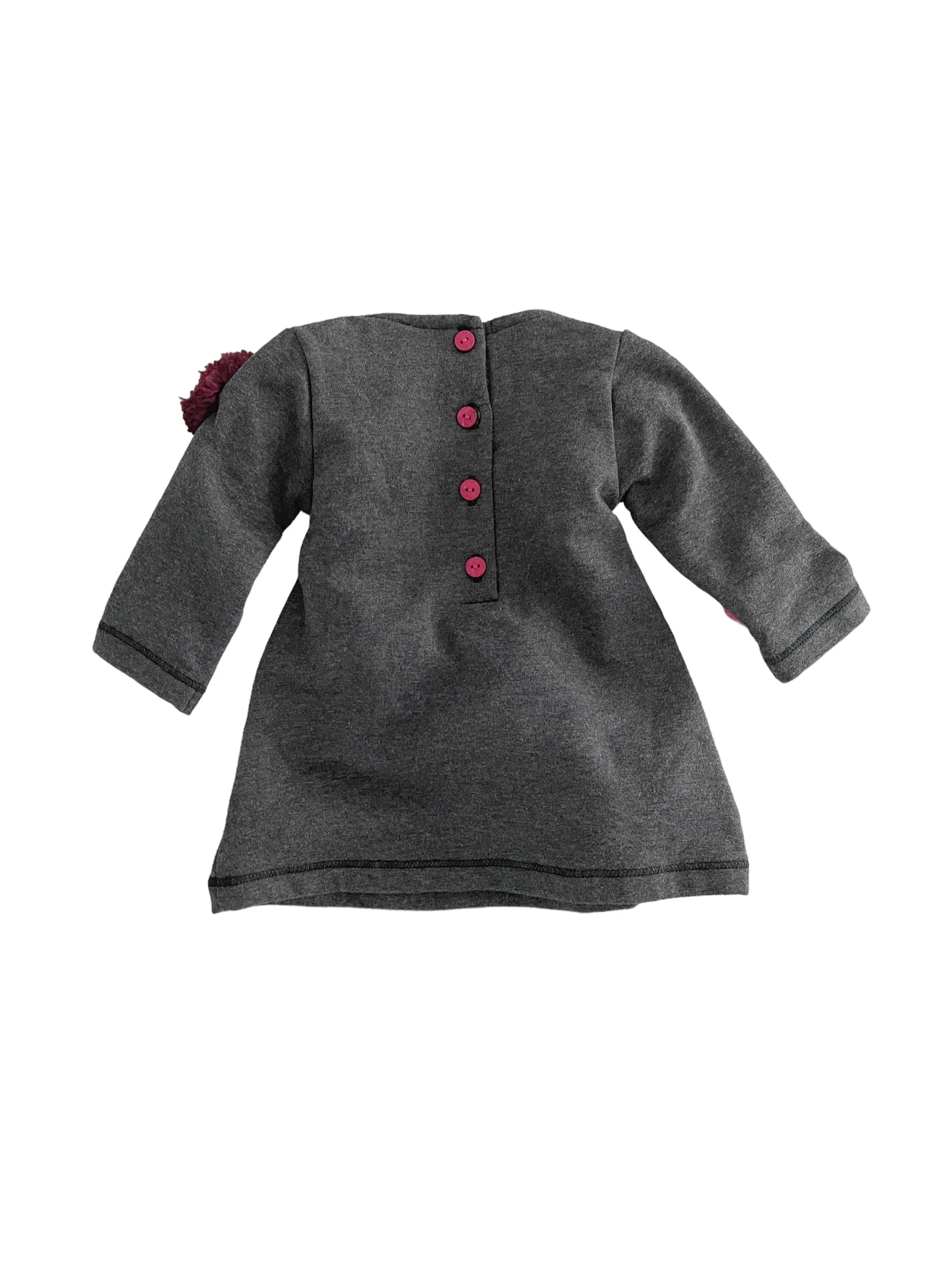 Abito in felpa grigio con pon pon multicolor per neonata