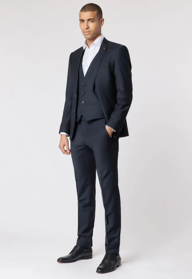 Abito in lana bi-stretch blu scuro roy robson con gilet