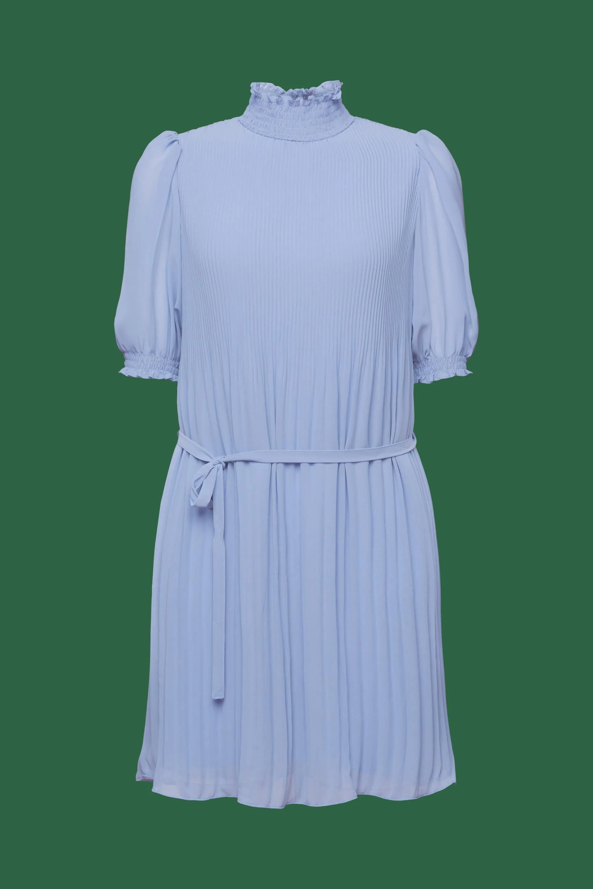 Abito mini in chiffon plissettato con collo a lupetto