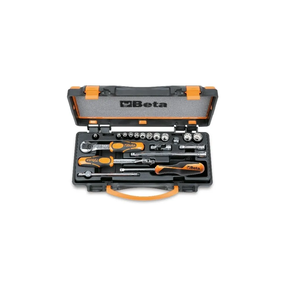 Assortimento di 11 chiavi a bussola poligonali e 8 accessori in cassetta di lamiera - Beta 900MB/C19