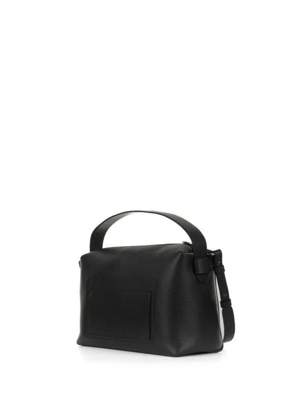Black shoulder bag in textured leather
