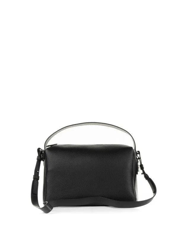 Black shoulder bag in textured leather