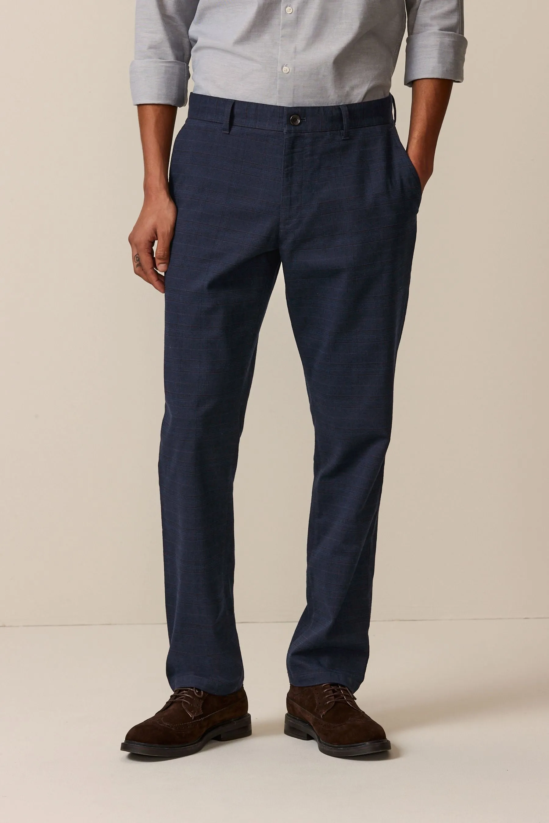 Blu navy a quadri  - Con cintura Pantaloni chino Pantaloni spazzolata