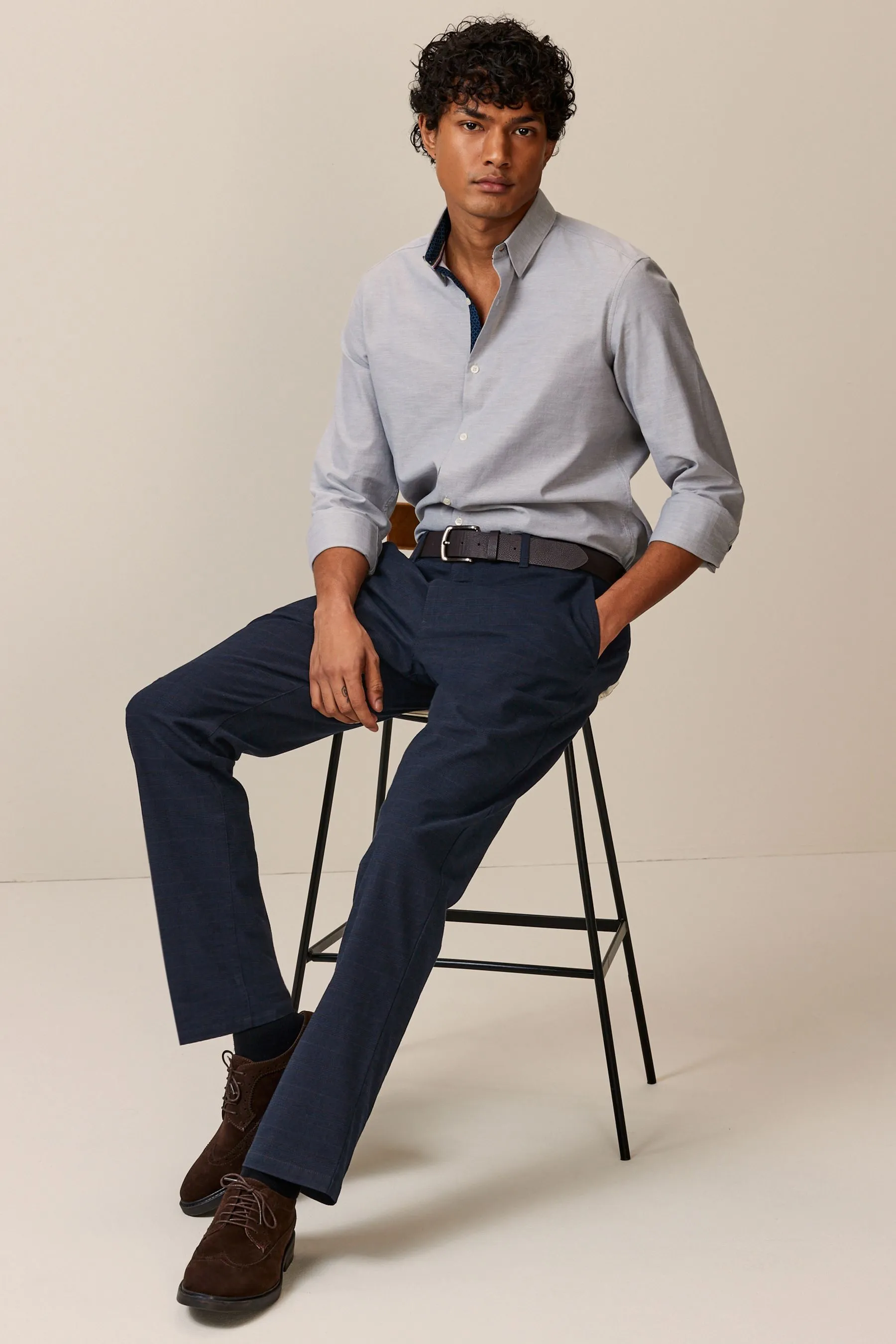 Blu navy a quadri  - Con cintura Pantaloni chino Pantaloni spazzolata