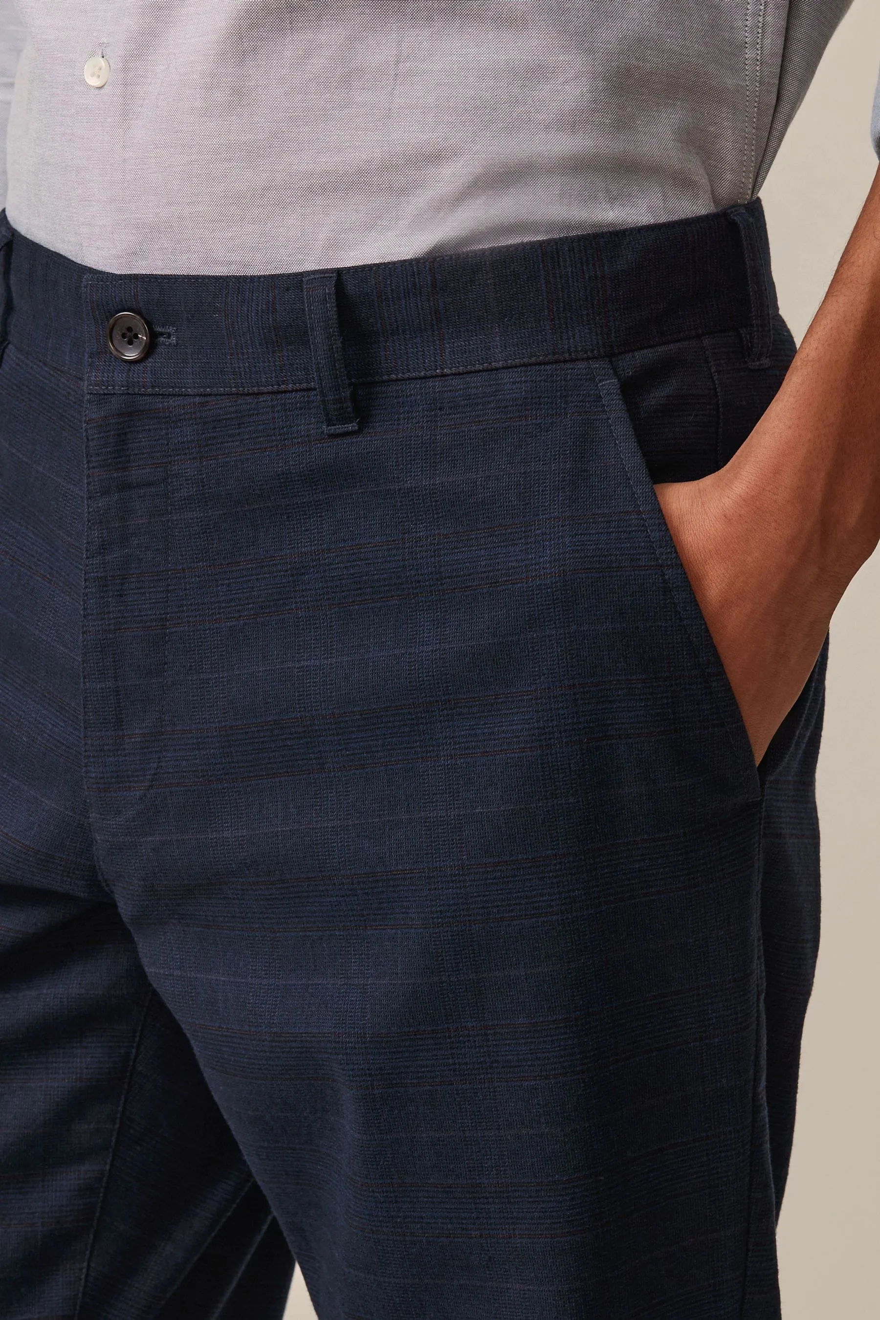Blu navy a quadri  - Con cintura Pantaloni chino Pantaloni spazzolata