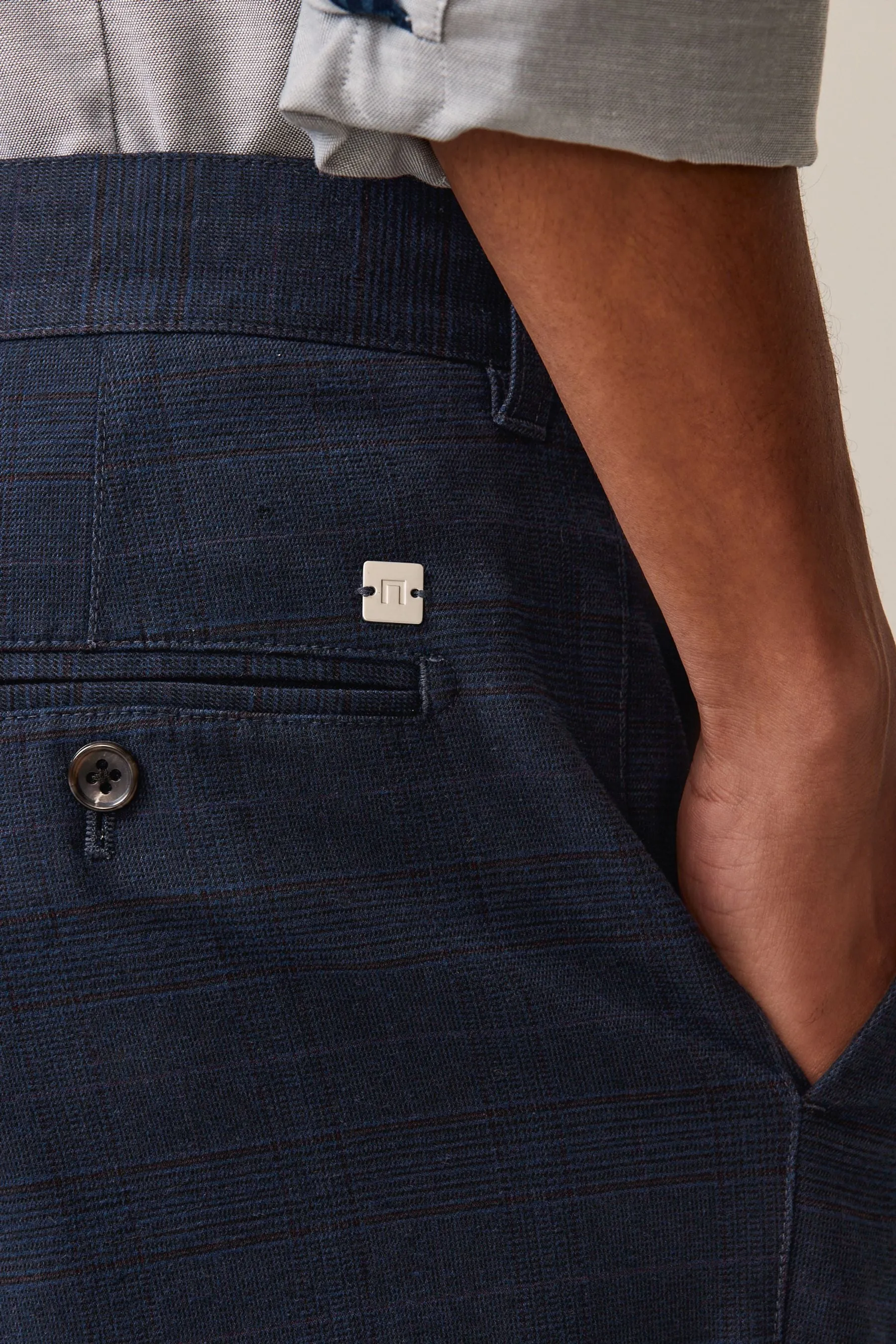 Blu navy a quadri  - Con cintura Pantaloni chino Pantaloni spazzolata