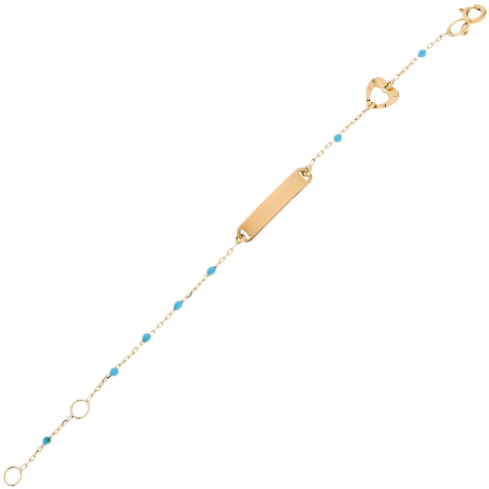 Bracciale Bambina Targhetta Oro Giallo con Pietre Turchese
