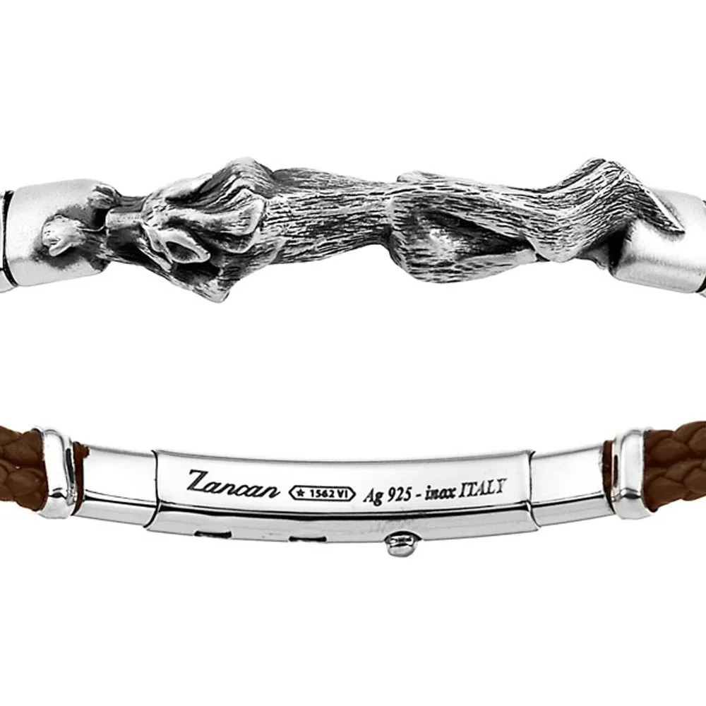 Bracciale Zancan in pelle ed argento con lupo.