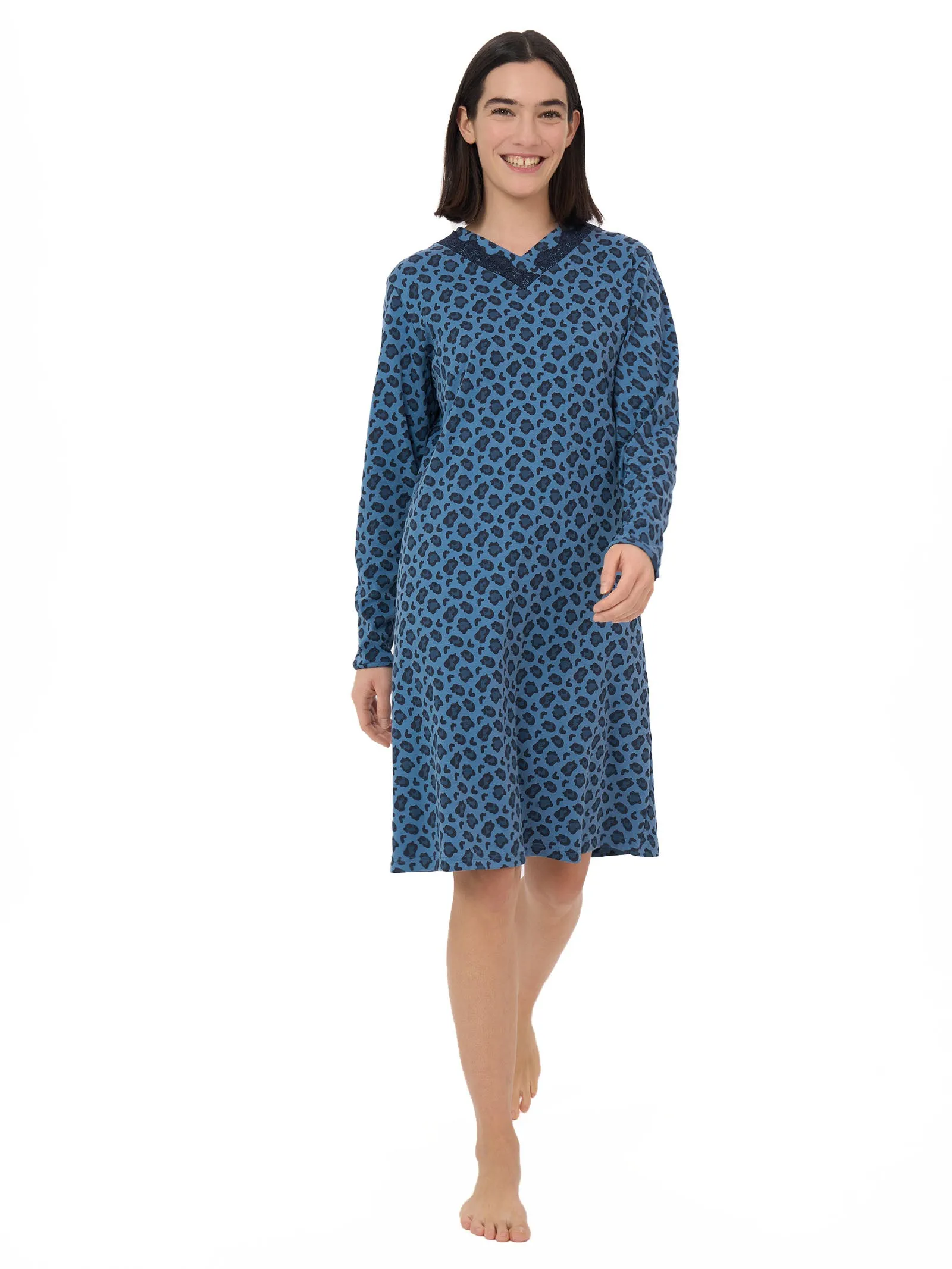 Camicia da notta scollo a V in Jersey di cotone e modal - Fant. Moonlight Blue