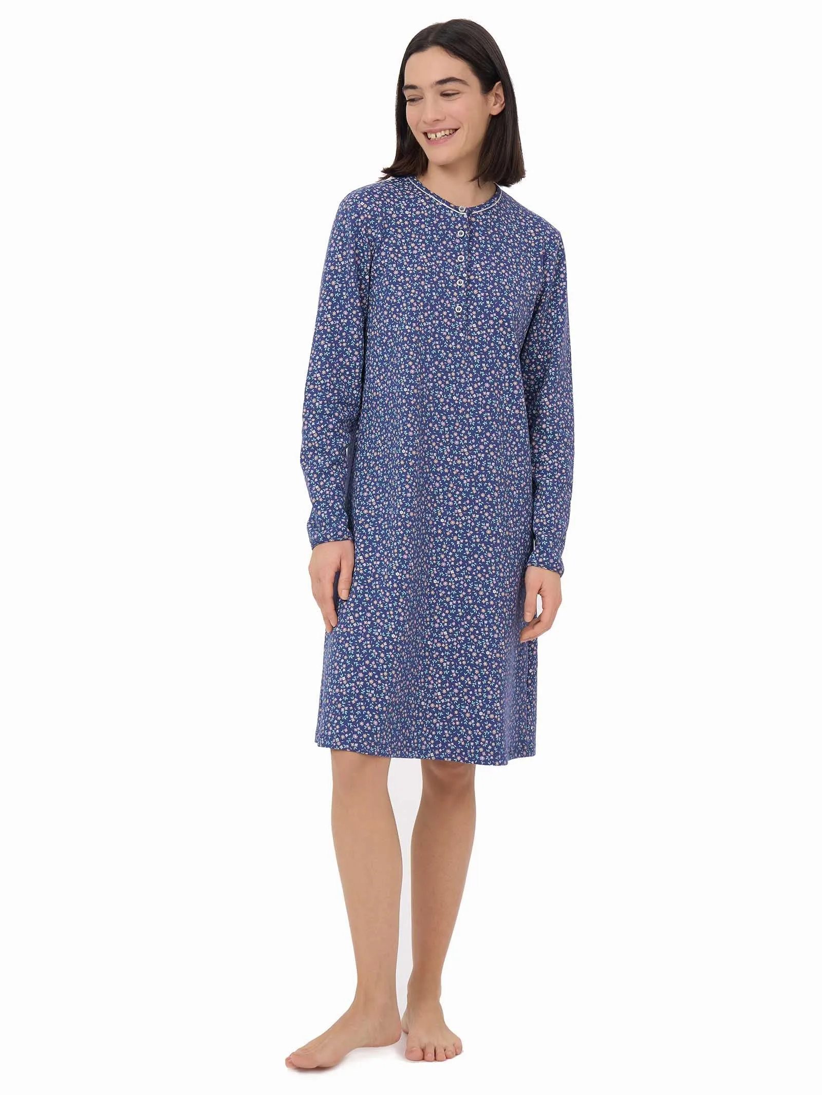 Camicia da notte serafino in Interlock di caldo cotone - Fant. Deep Cobalt
