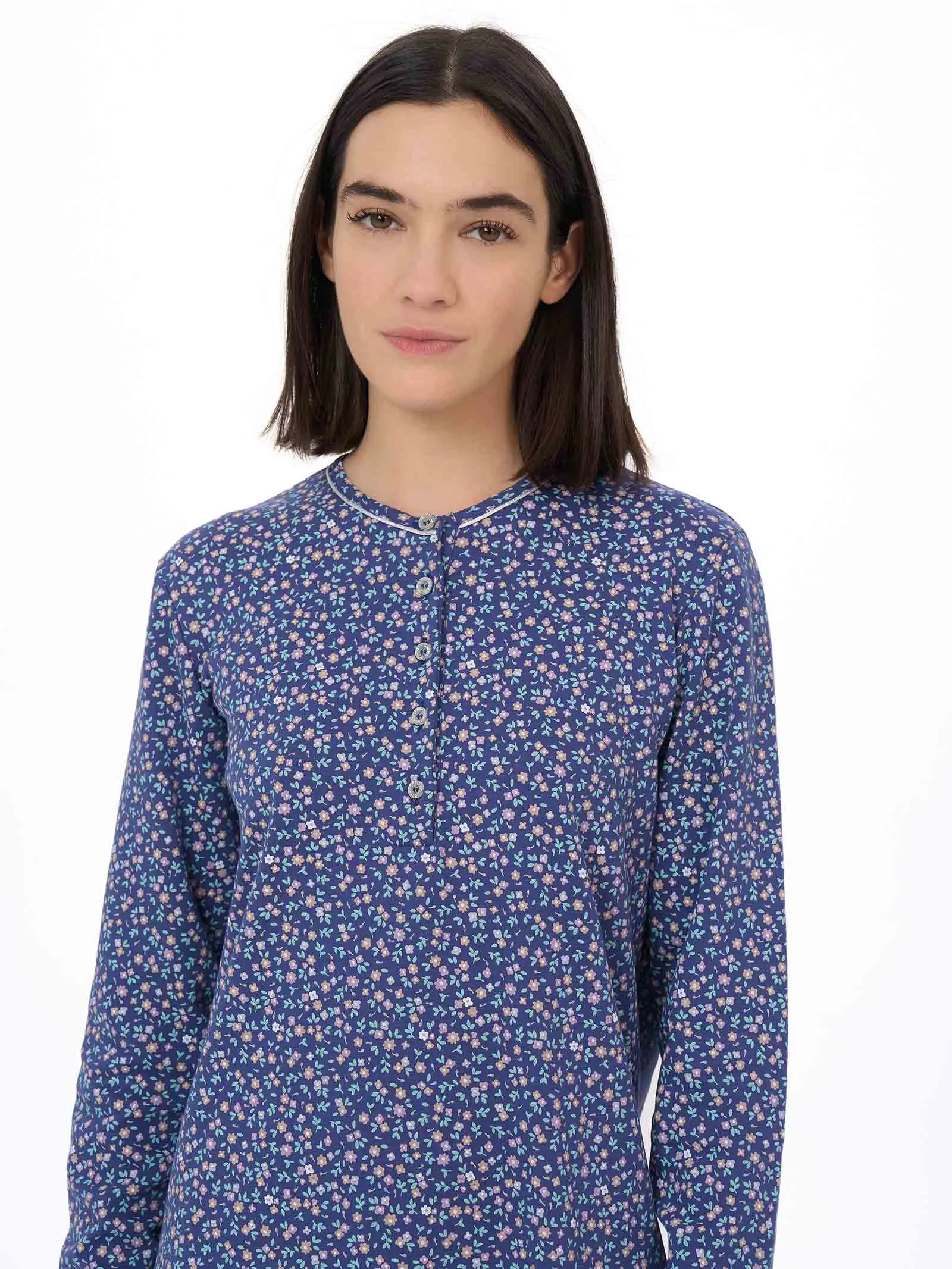 Camicia da notte serafino in Interlock di caldo cotone - Fant. Deep Cobalt
