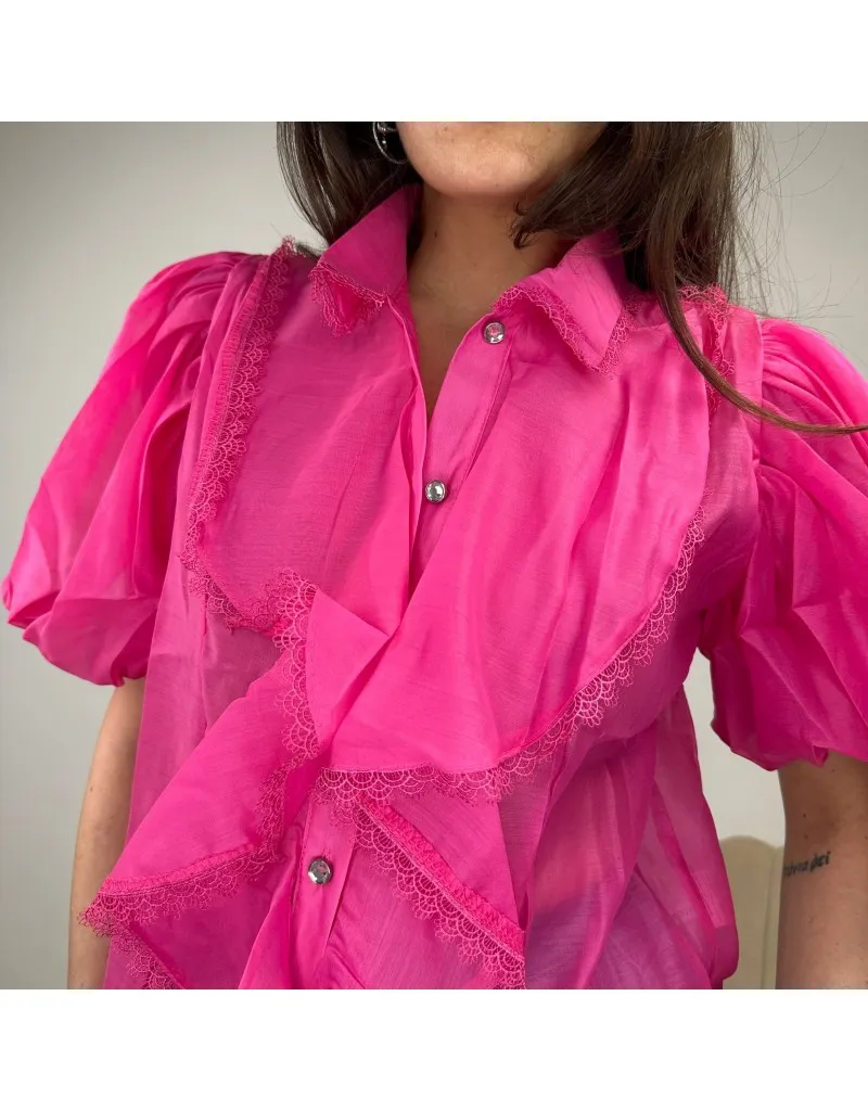 CAMICIA MAXI VOLANT FUCSIA