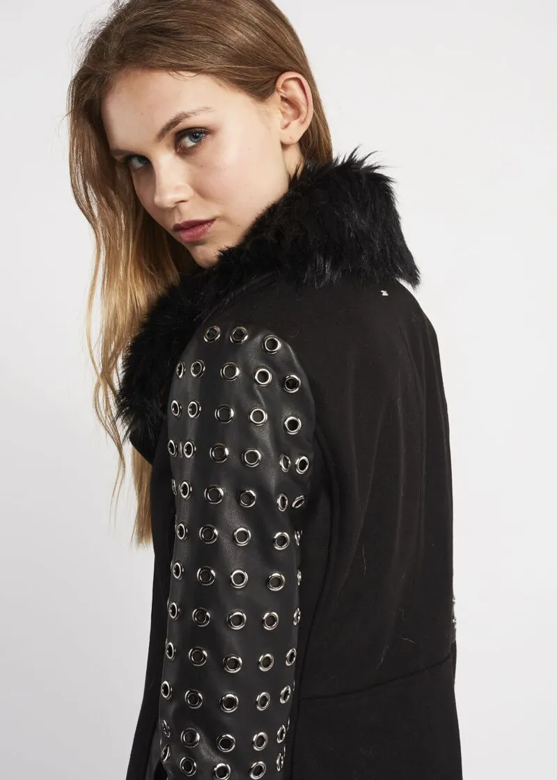 Cappotto biker con dettagli in pelle
