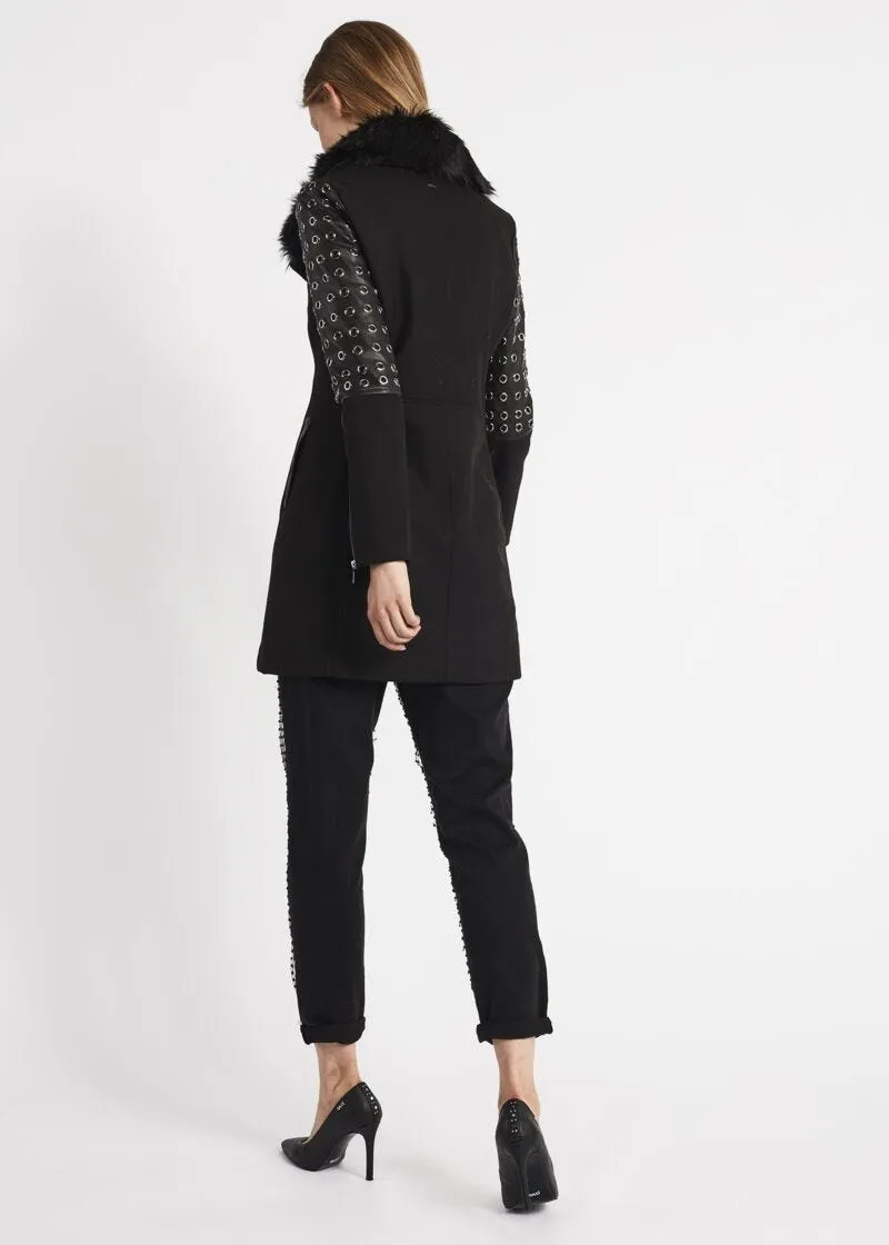 Cappotto biker con dettagli in pelle