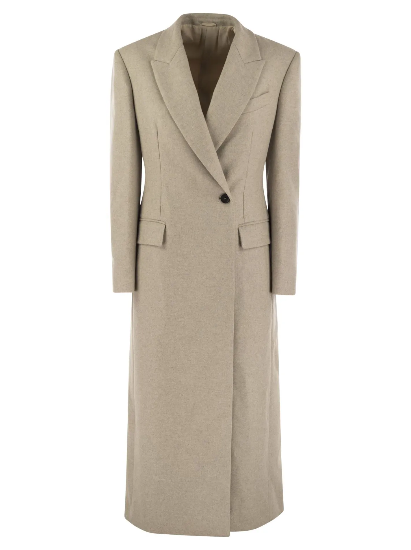 Cappotto in panno leggero di lana con monile