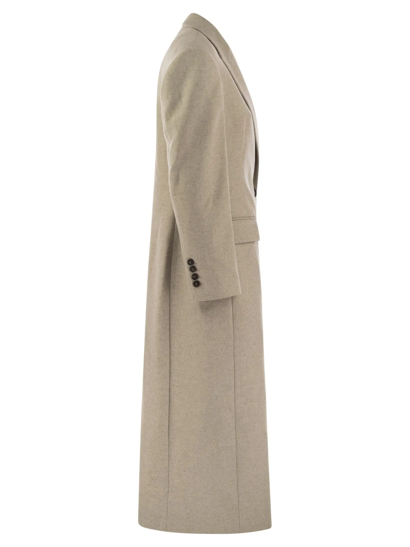 Cappotto in panno leggero di lana con monile