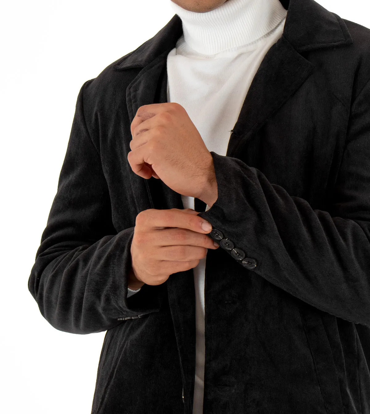 Cappotto Monopetto Uomo Giaccone Con Colletto Cintura Nero Baronetto Elegante GIOSAL-G2461A