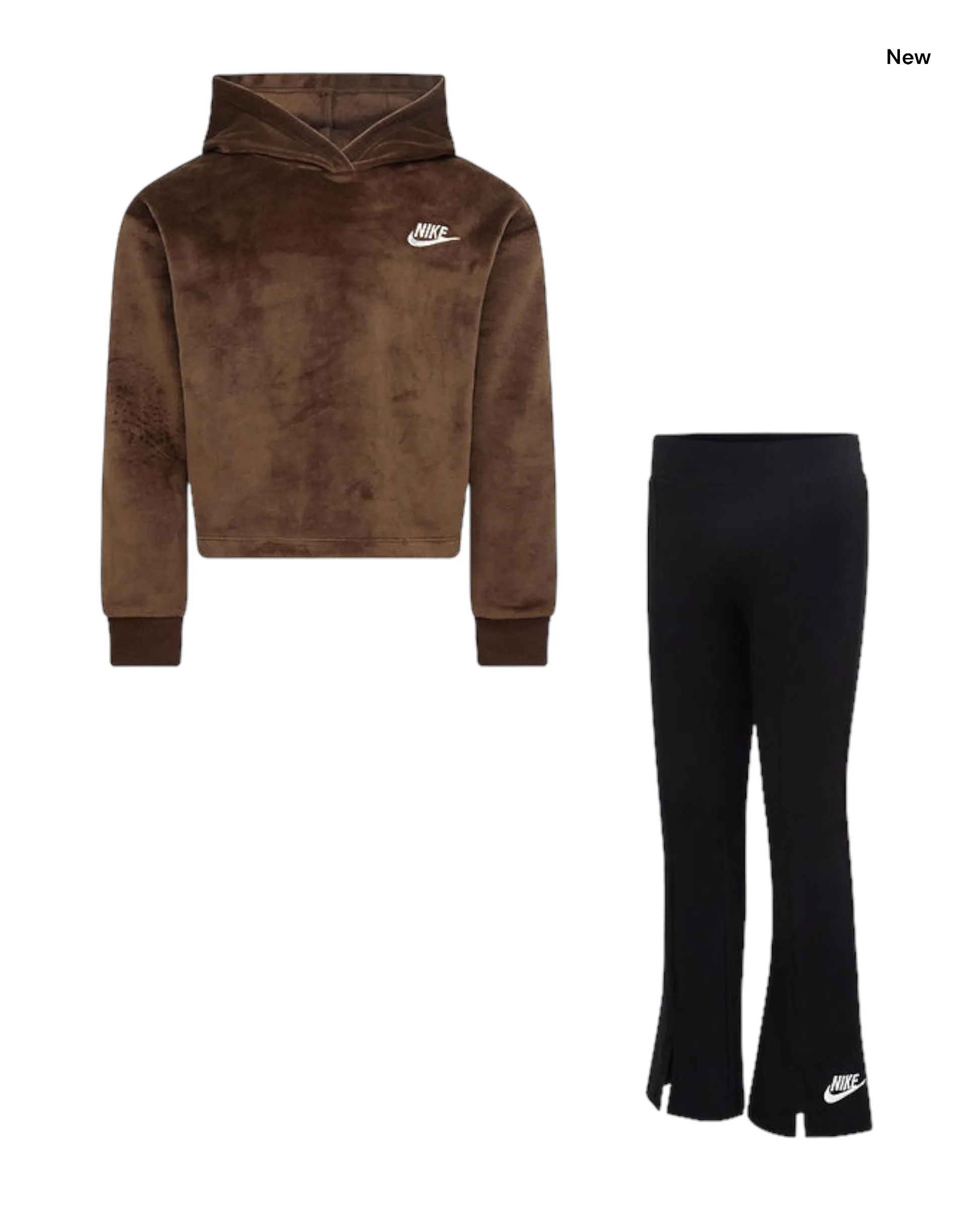 Completo felpa in velluto marrone + leggins  neri per bambina