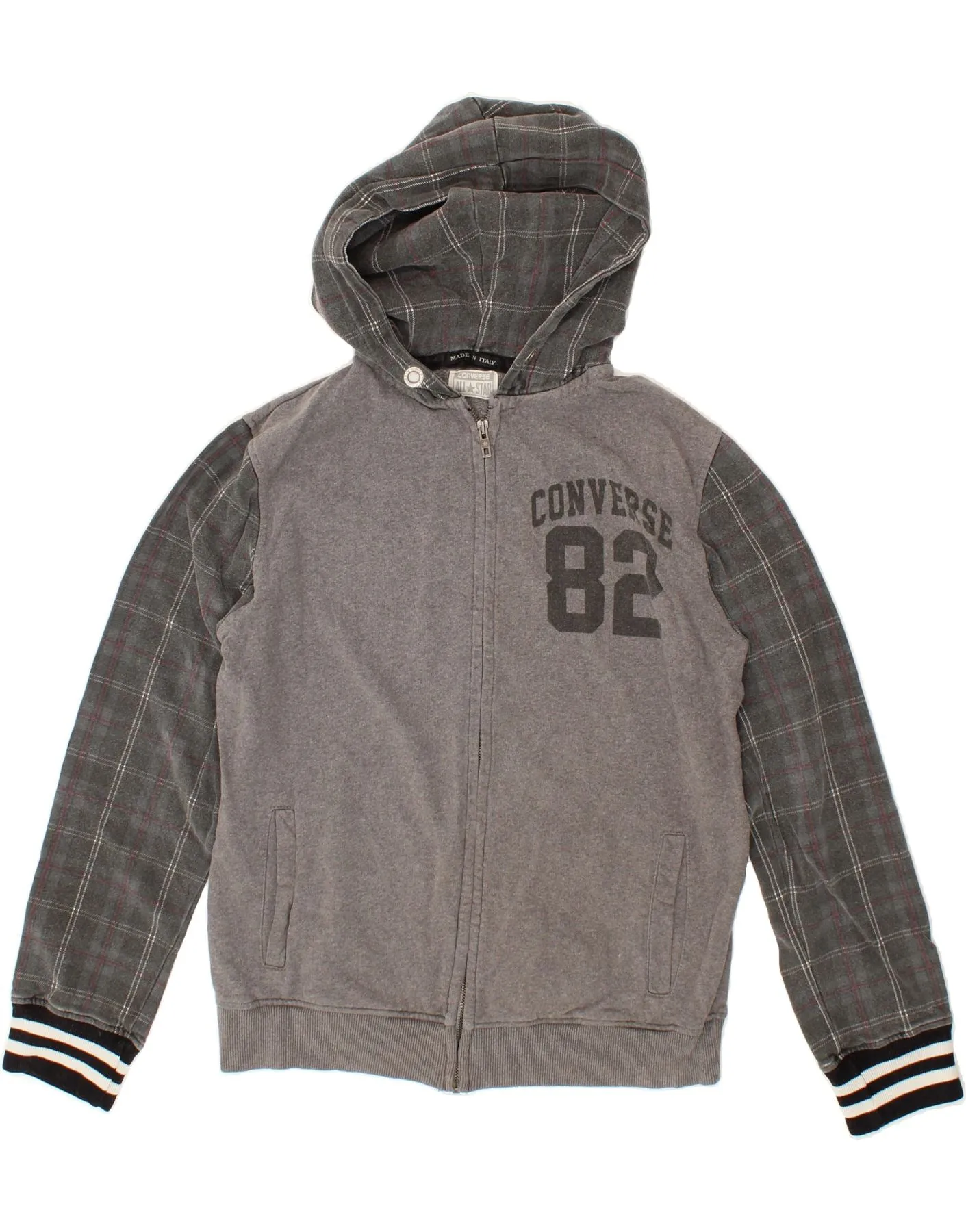 CONVERSE Mens Graphic Zip Hoodie Sweater Medium Grey Cotton