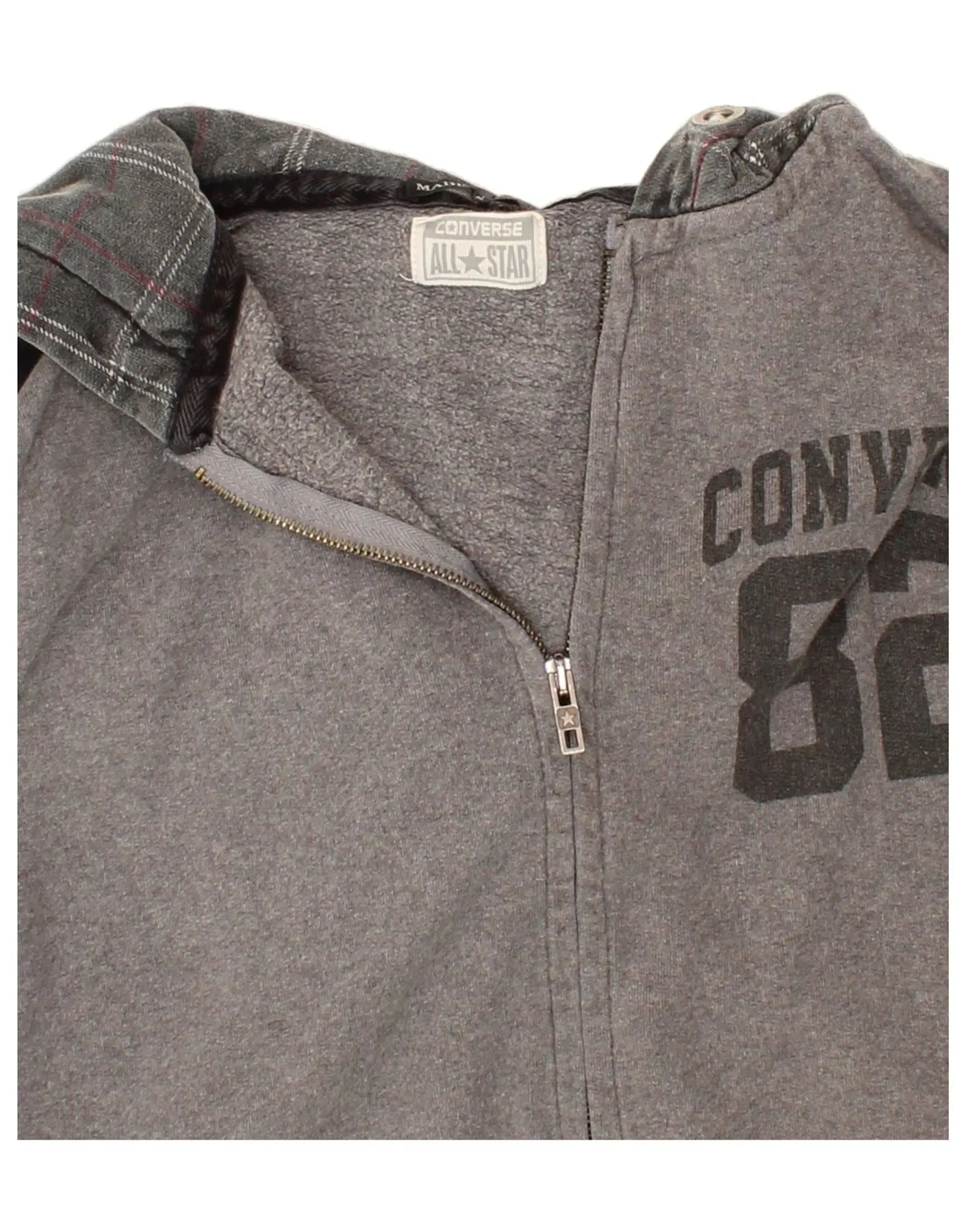 CONVERSE Mens Graphic Zip Hoodie Sweater Medium Grey Cotton