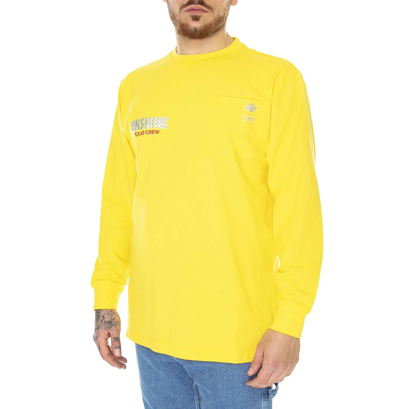 Dickies Nys LS Yexas Crew Tee Dark Yellow - Maglietta Maniche Lunghe Uomo Gialla    