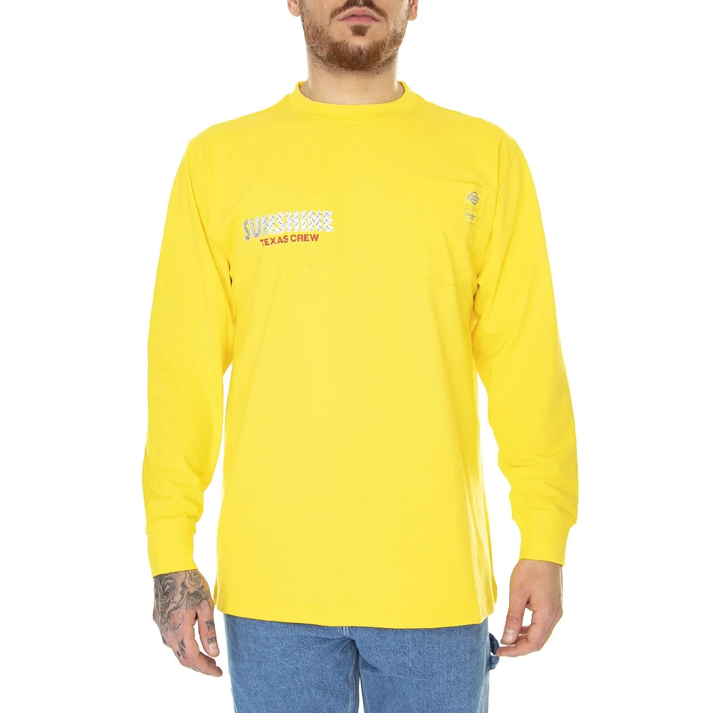 Dickies Nys LS Yexas Crew Tee Dark Yellow - Maglietta Maniche Lunghe Uomo Gialla    
