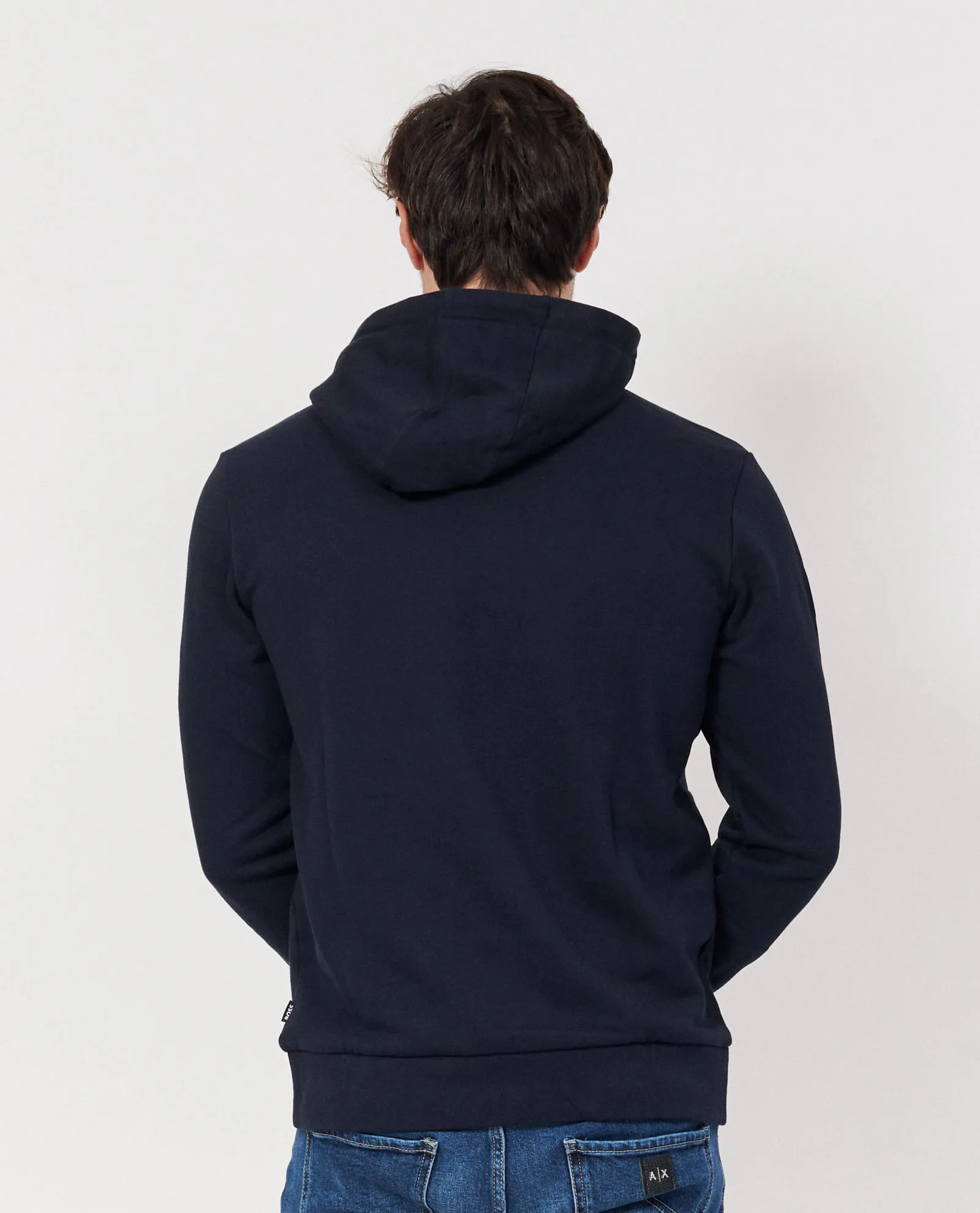 Felpa blu con cappuccio e logo boss