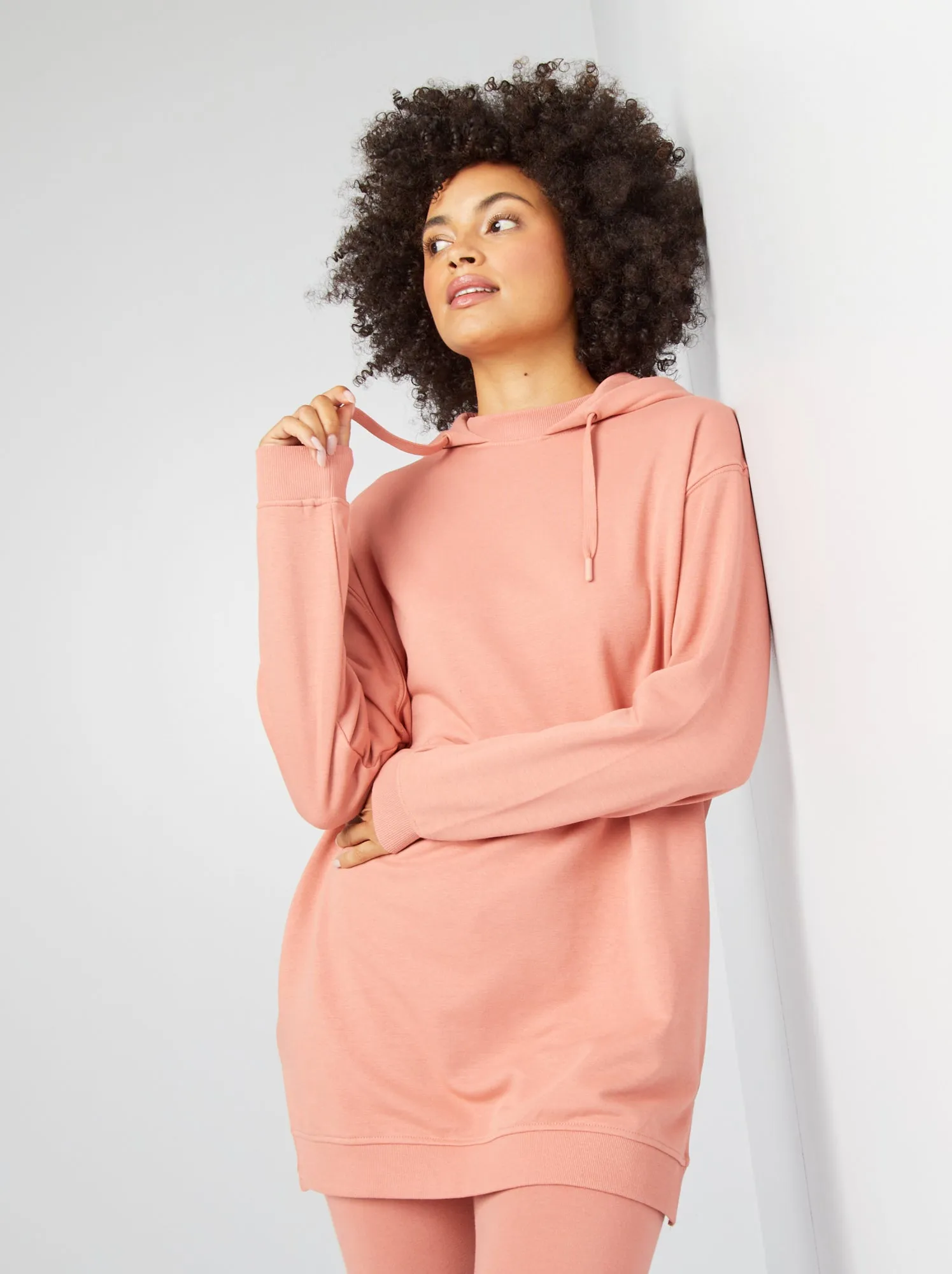 Felpa lunga con cappuccio - ROSA