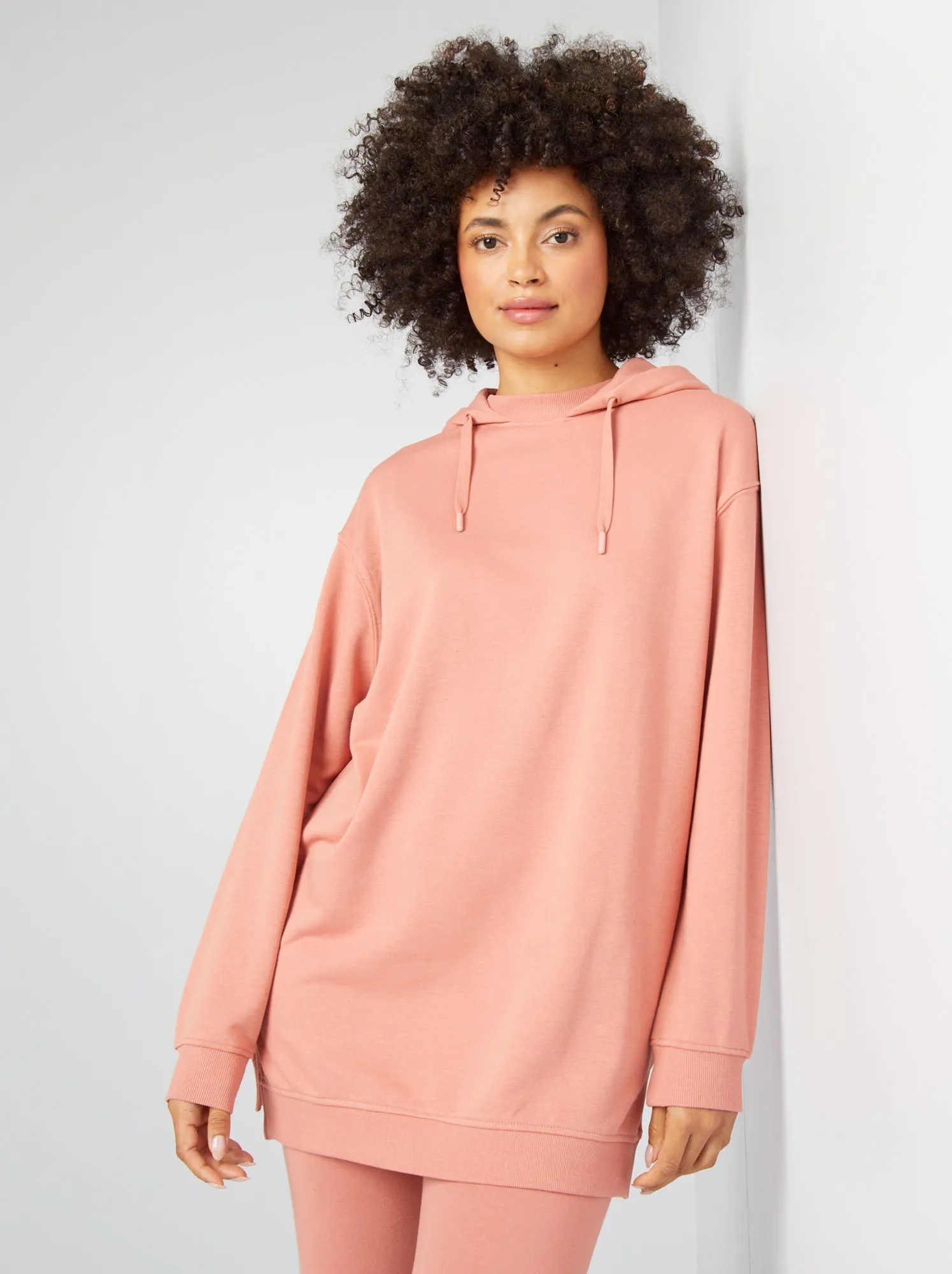 Felpa lunga con cappuccio - ROSA
