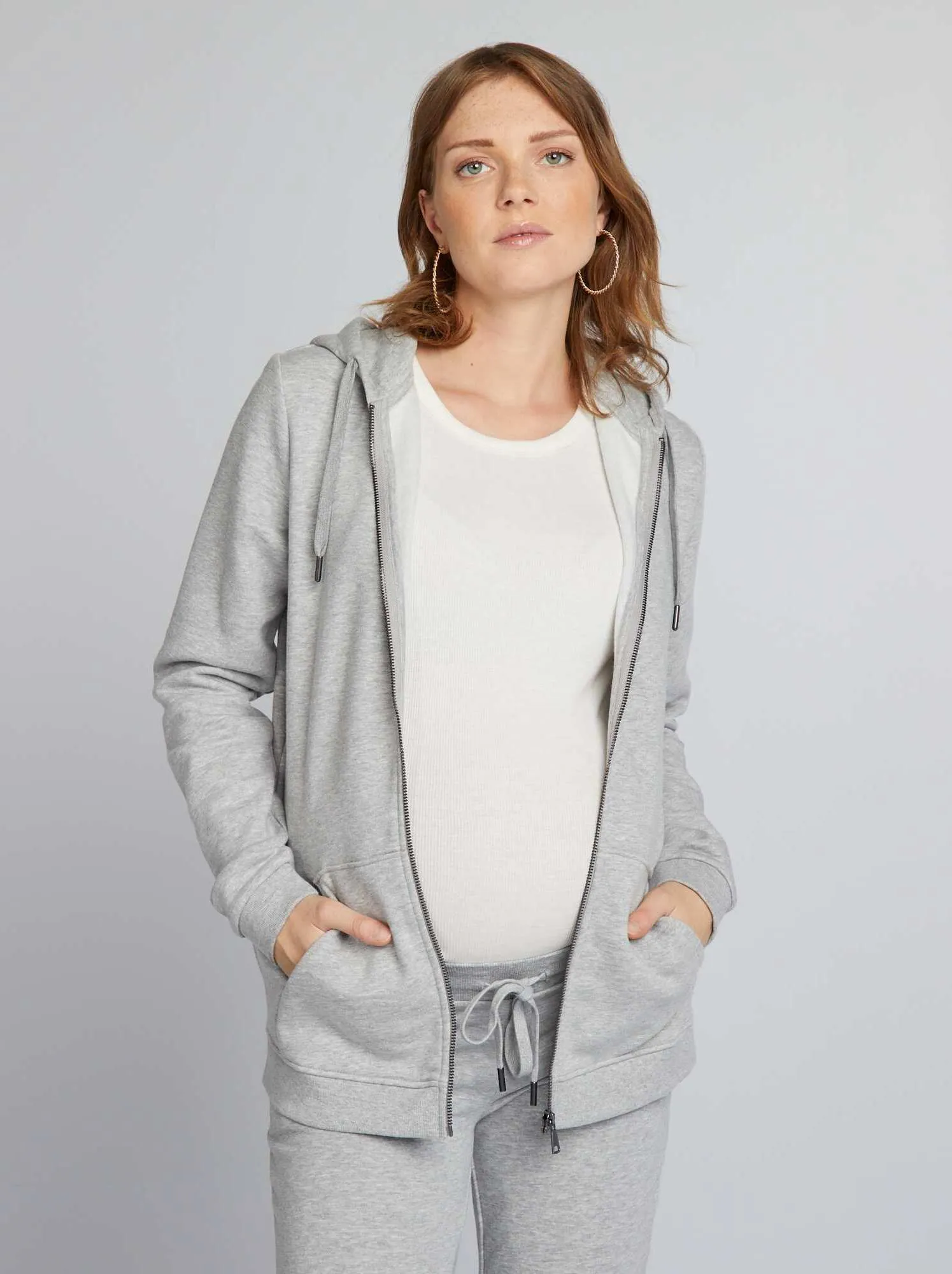 Felpa premaman con zip in tessuto felpato - GRIGIO