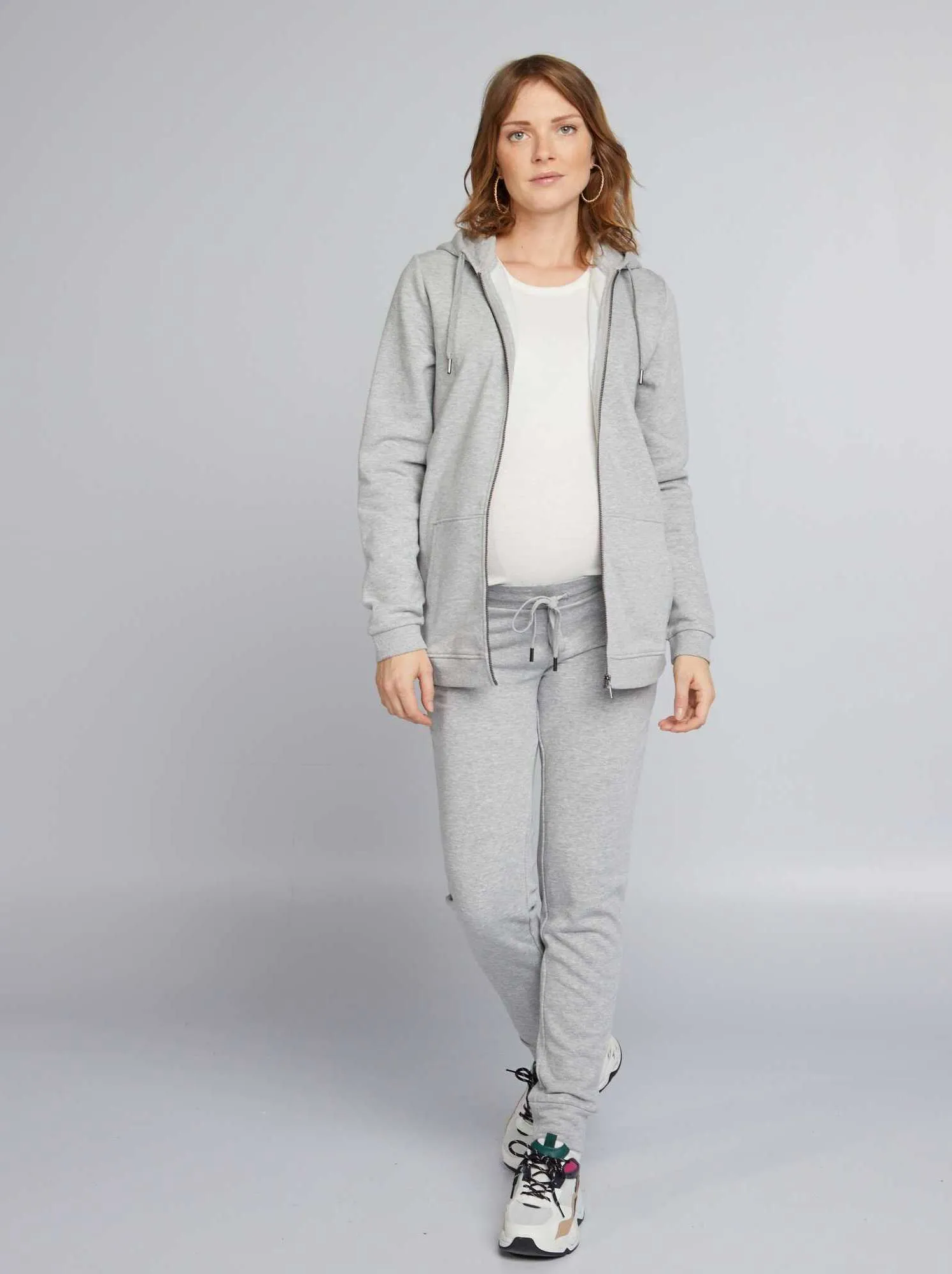 Felpa premaman con zip in tessuto felpato - GRIGIO