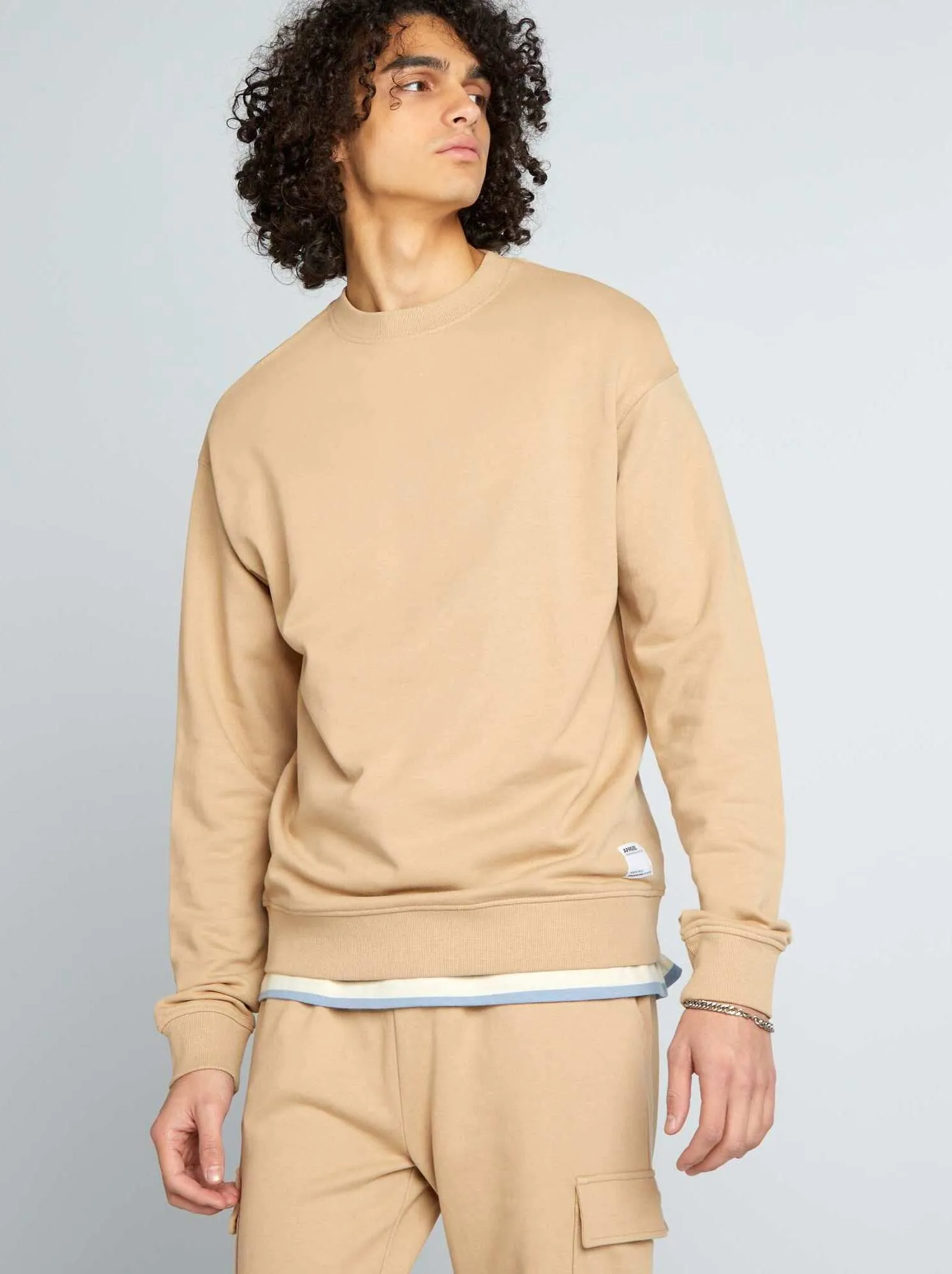 Felpa scollo tondo con dettaglio - BEIGE