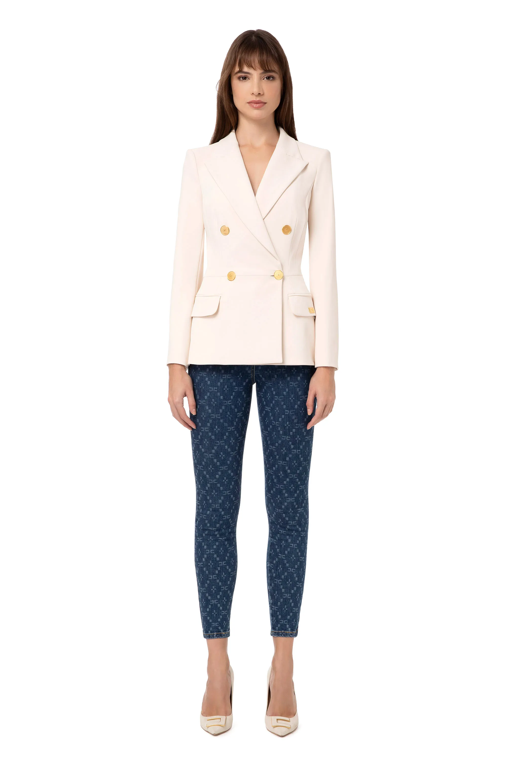 Giacca doppiopetto in doppio crepe stretch