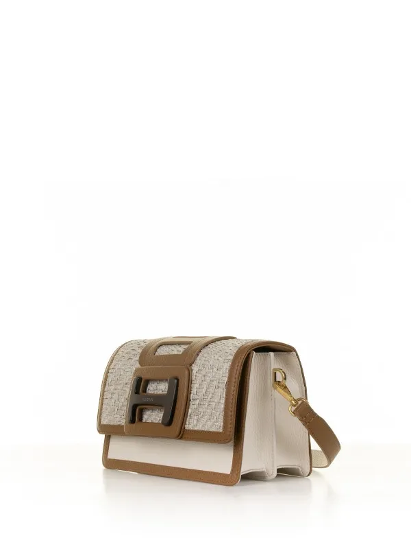 H-Bag shoulder bag in grained leather and raffia