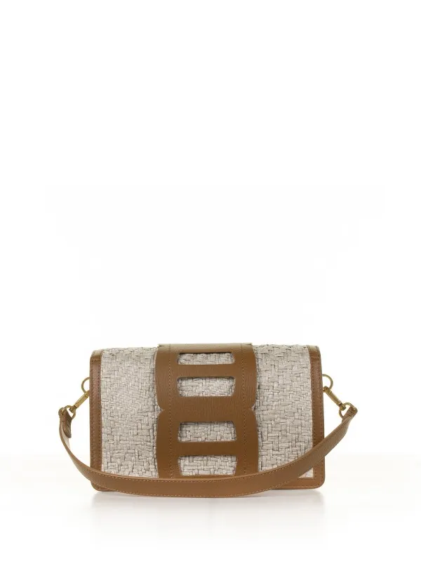 H-Bag shoulder bag in grained leather and raffia