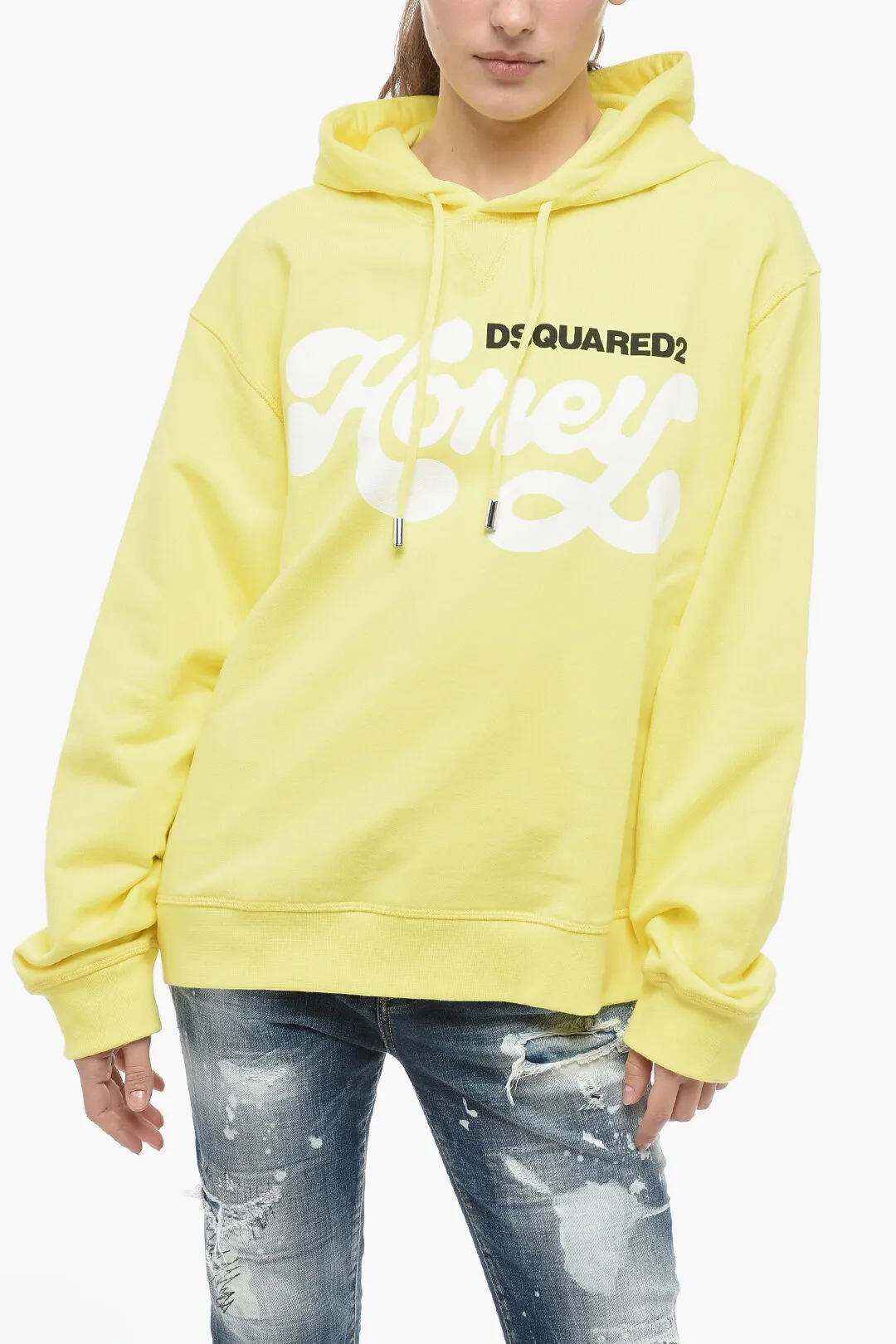 HONEY Felpa Hoodie Stampata in Cotone