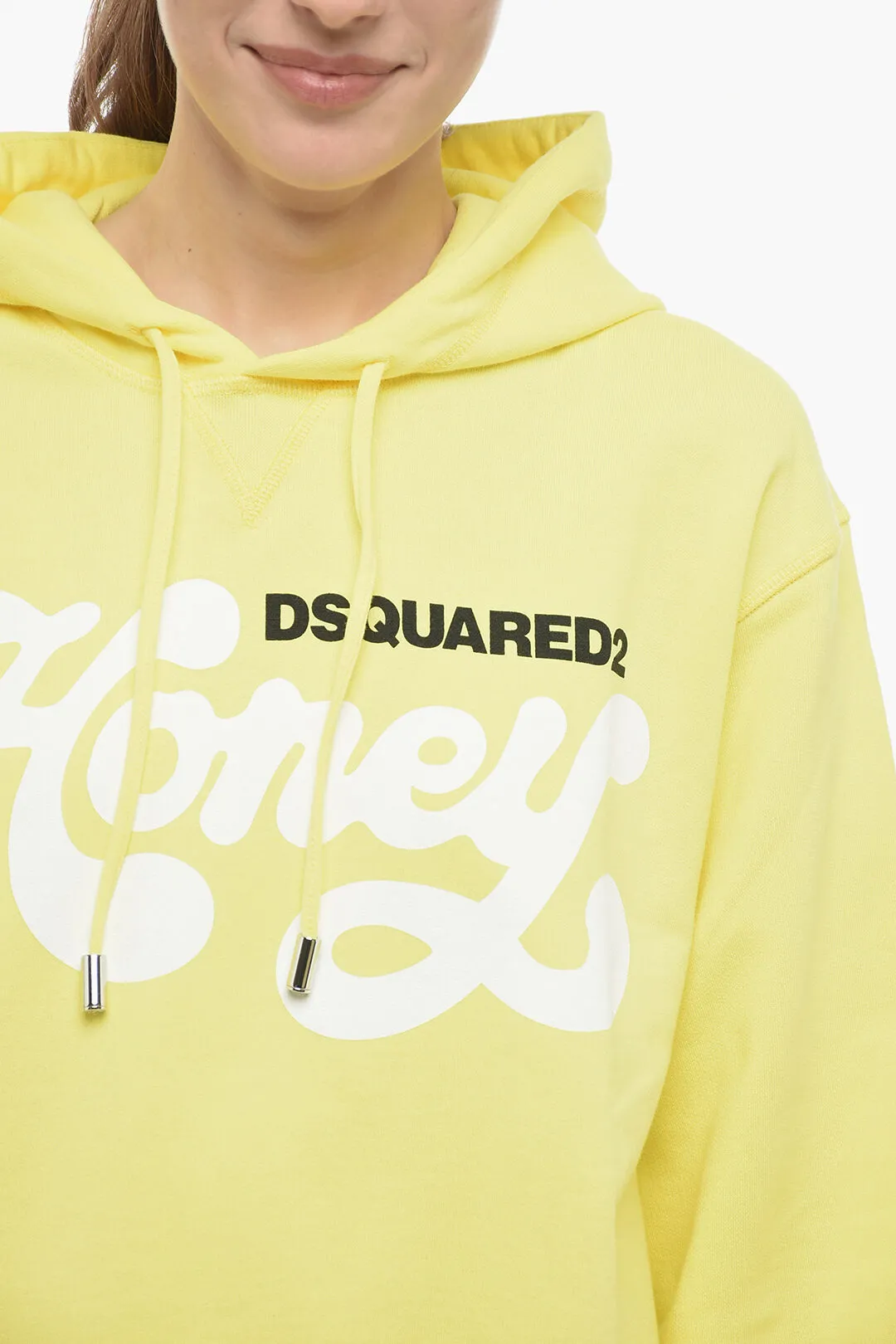 HONEY Felpa Hoodie Stampata in Cotone