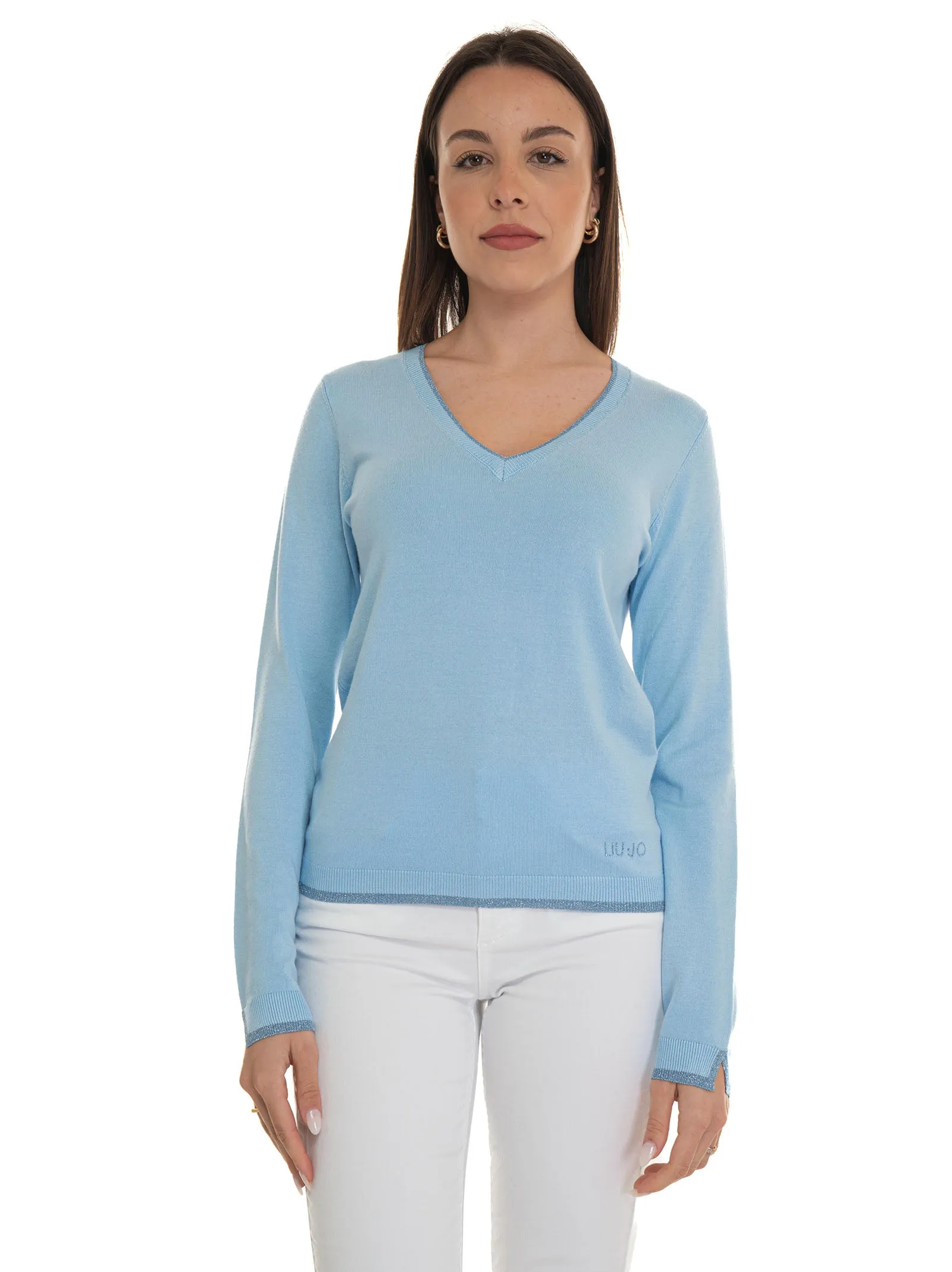 Maglia collo a V Celeste Liu Jo Donna