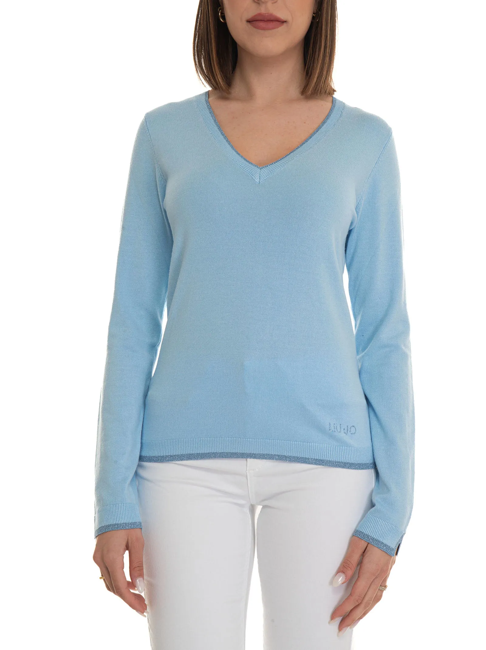 Maglia collo a V Celeste Liu Jo Donna
