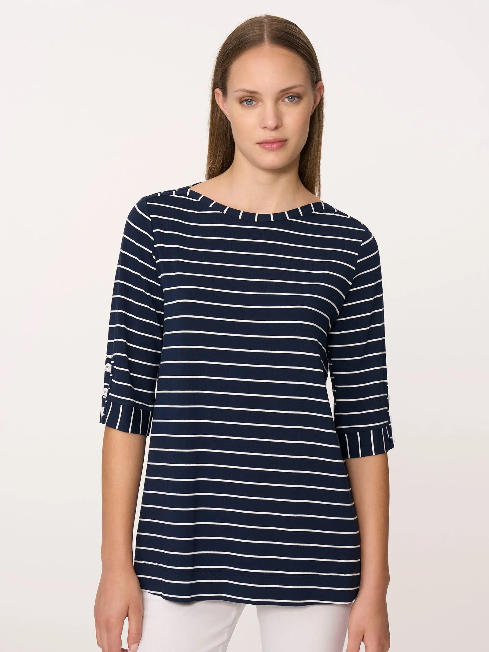 Maglietta a righe con manica 3/4 in Viscosa Summer  - Fant.White