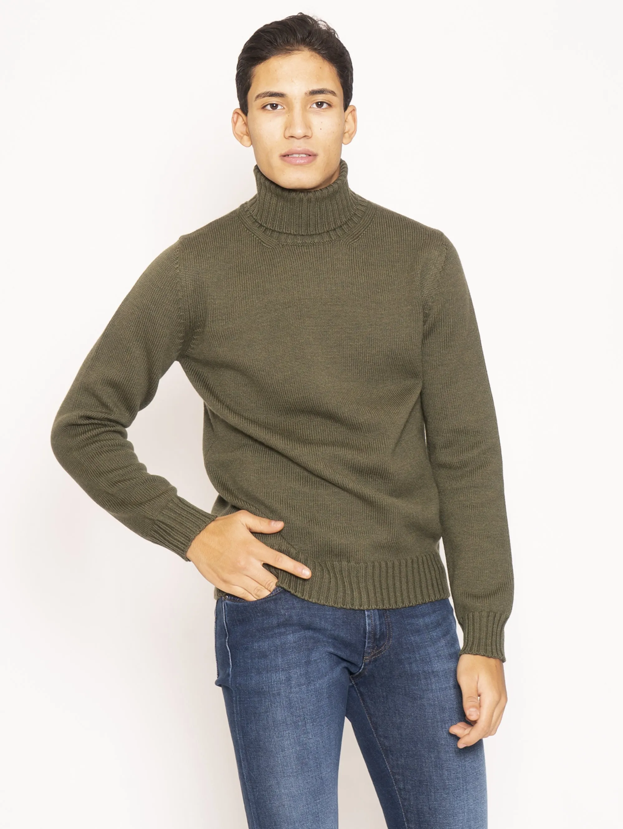 Maglione Collo Alto in Lana - Muschio
