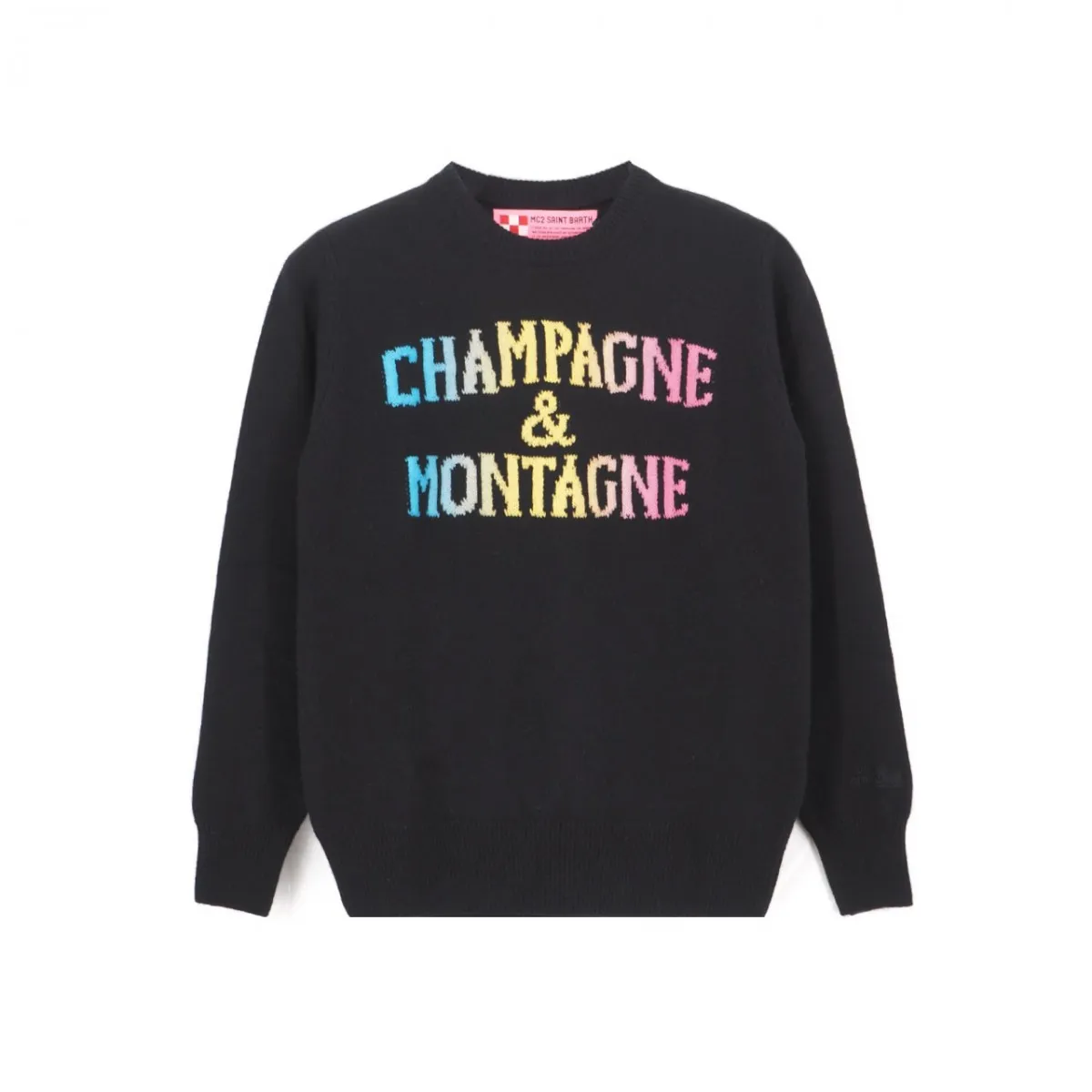 Maglione Con Scritta Champagne & Montagne Degrade, Nero