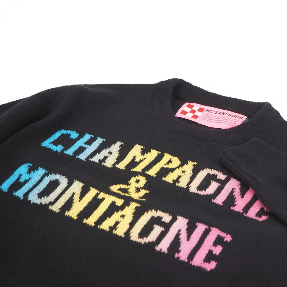 Maglione Con Scritta Champagne & Montagne Degrade, Nero