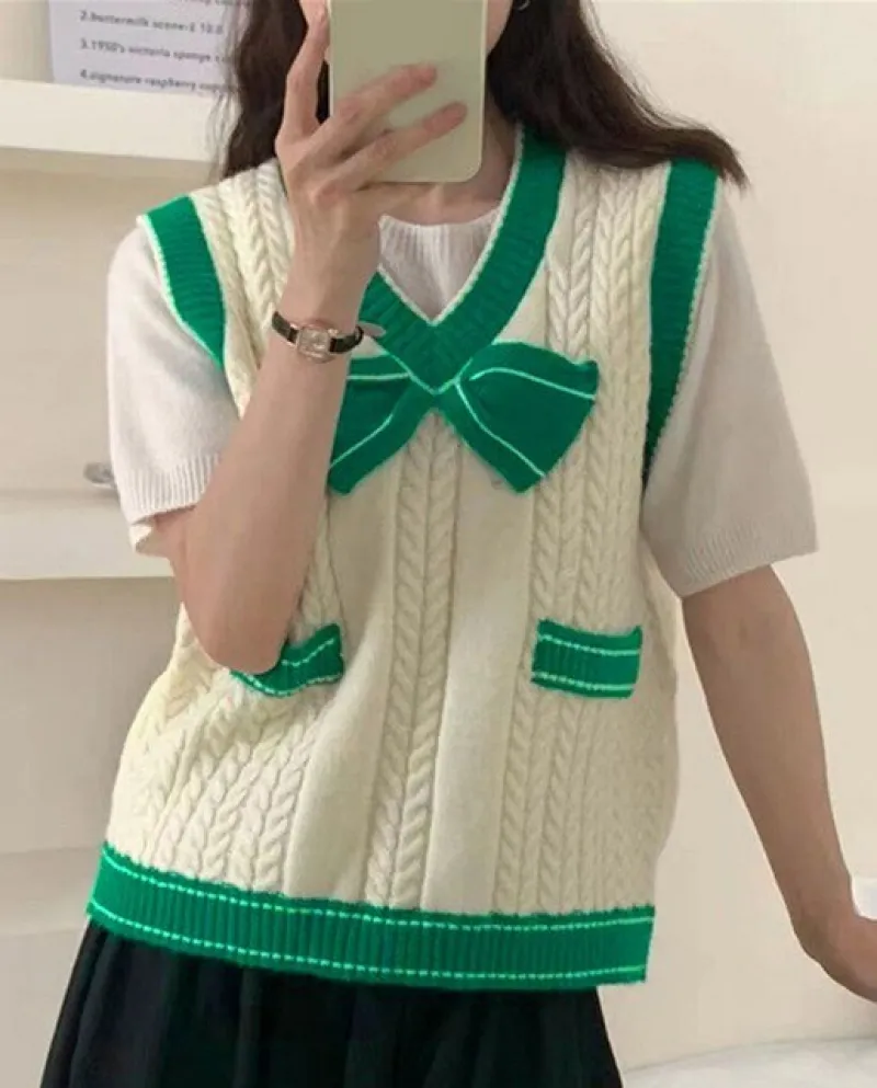Maglione da donna Gilet casual senza maniche Pullover da donna Carino Bowknot Maglieria Maglione pullover casual lavorato a magl