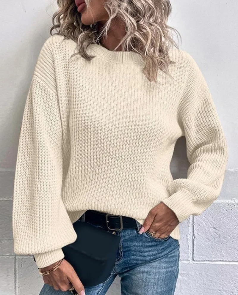 Maglione donna moda girocollo manica lunga pullover manica a sbuffo maglione top tinta unita inverno caldo maglioni per donna