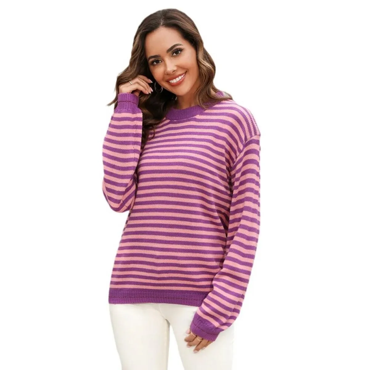 Maglioni per donna Autunno Inverno Nuove donne Maglione maglione a maniche lunghe a maniche lunghe a colori a righe
