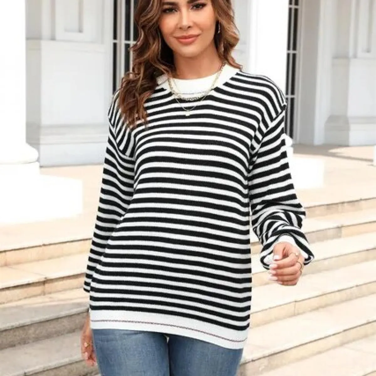 Maglioni per donna Autunno Inverno Nuove donne Maglione maglione a maniche lunghe a maniche lunghe a colori a righe