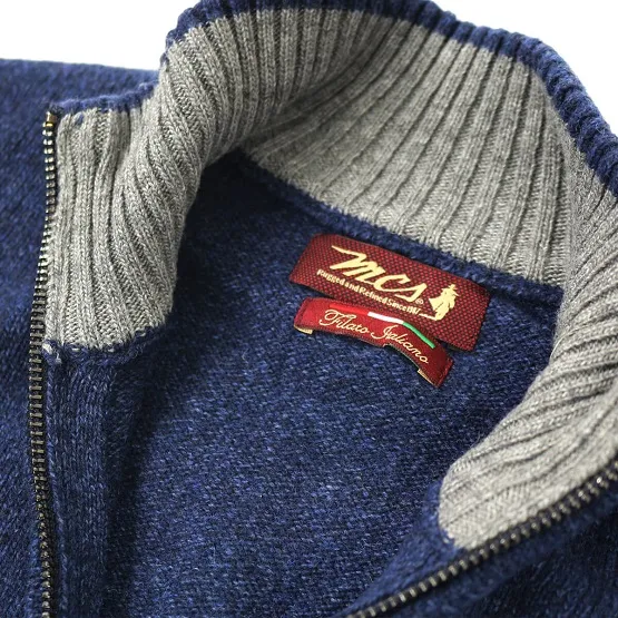 MCS maglione uomo full zip colore blue moulinè